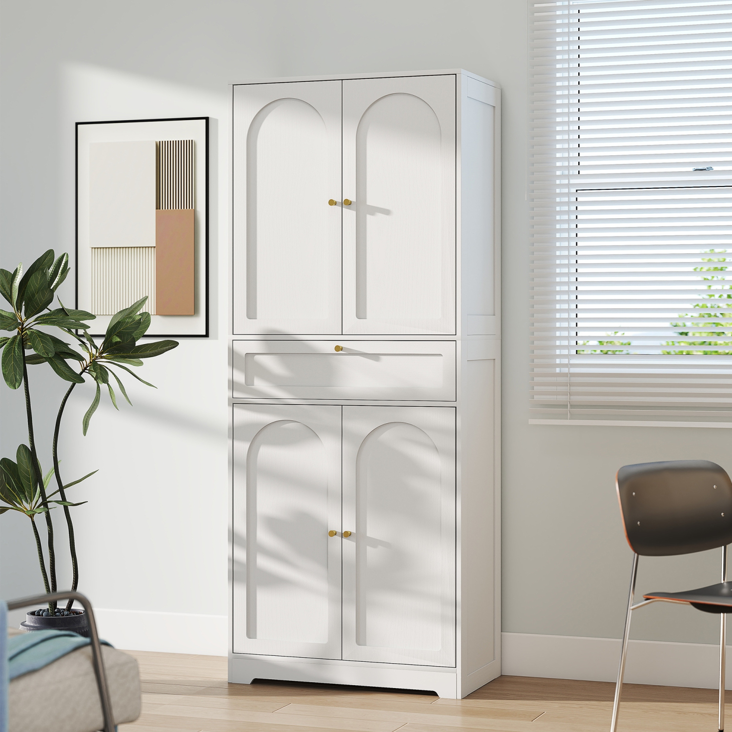 HOMCOM 72.4" Tall Kitchen Pantry Cabinet, Modern Freestanding Storage Cabinet with Shaker Doors and Adjustable Shelves, White