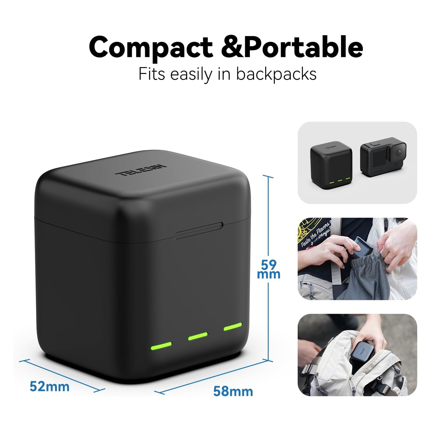 Trousse de chargement de batterie de TELESIN pour GoPro Hero 12 11 10 9 Black, 2 batteries et trois étuis de chargement de type C.