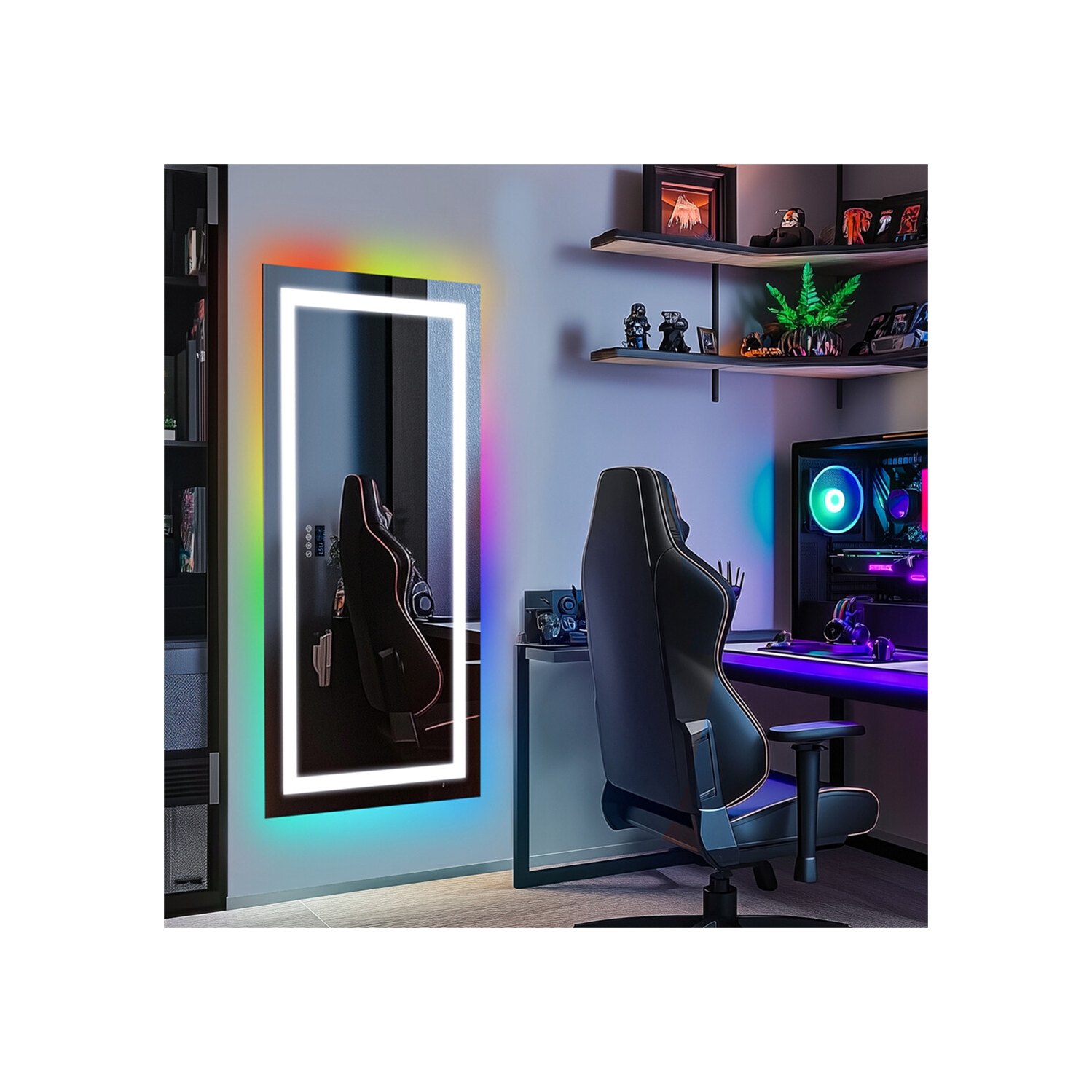 LUVODI 48"x24" LED Bathroom Mirror with Lights, Bluetooth Speaker, Anti-Fog, Dimmable, RGB Backlit + Front Lighted Bathroom Vanity Mirror for Wall,
