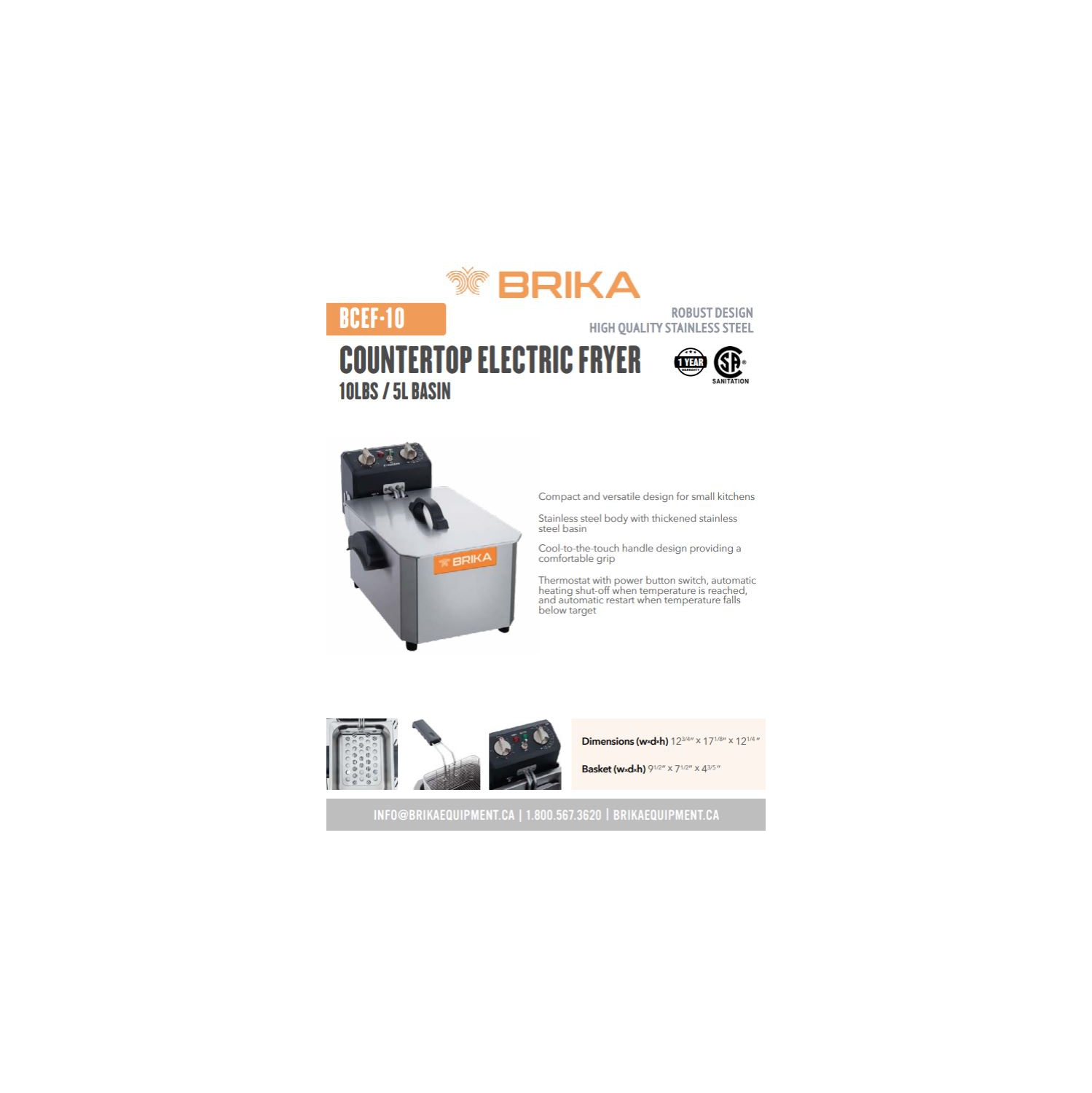 BRIKA BCEF-10 10lbs Countertop Electric Fryer