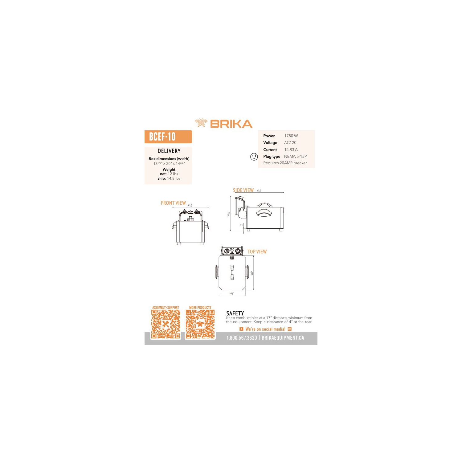 BRIKA BCEF-10 10lbs Countertop Electric Fryer