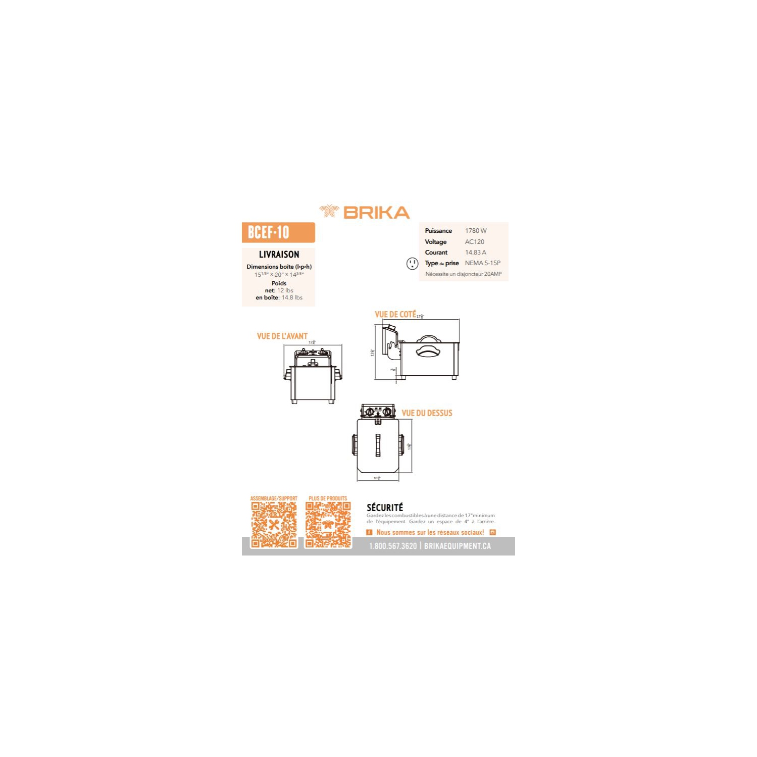 BRIKA BCEF-10 10lbs Countertop Electric Fryer