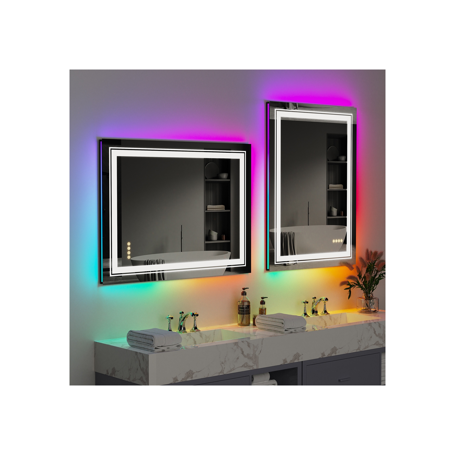 24x32 Inch LED Bathroom Mirror with RGB Lights Color Changing Backlit Mirror Shatterproof Dimmable Anti-Fog Lighted Vanity Mirror, RGB Multicolor