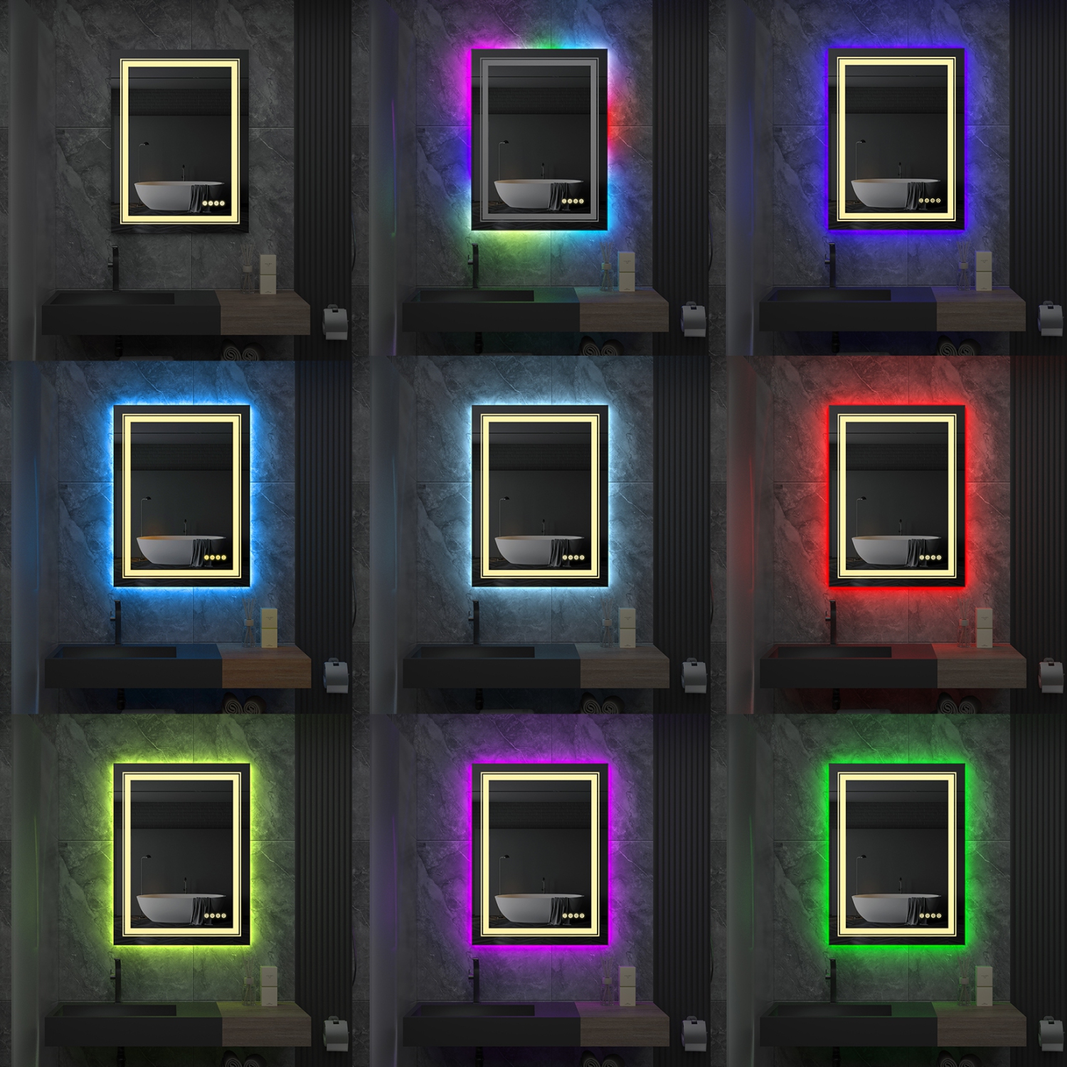 24x32 Inch LED Bathroom Mirror with RGB Lights Color Changing Backlit Mirror Shatterproof Dimmable Anti-Fog Lighted Vanity Mirror, RGB Multicolor