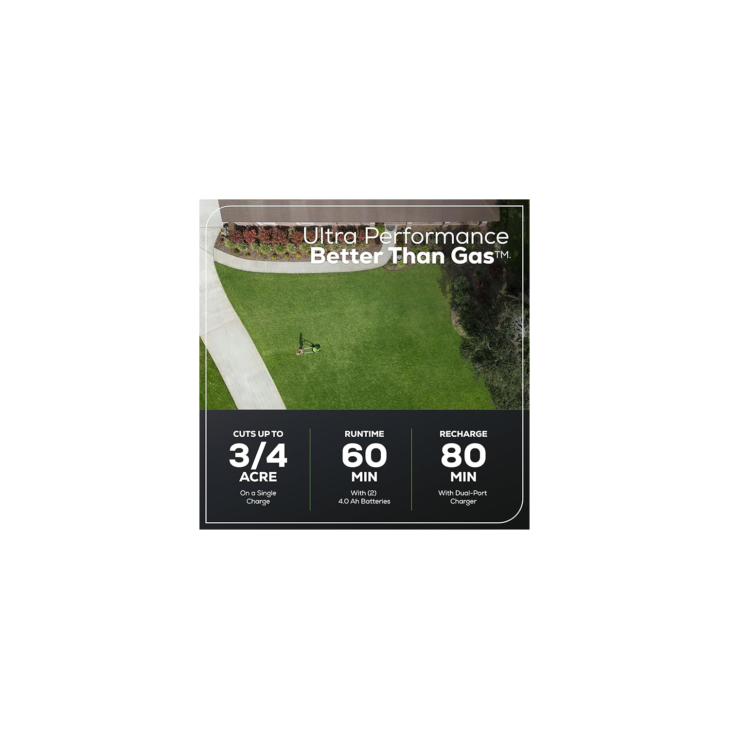 Tondeuse à gazon sans fil à propulsion automatique de 21 po 60 V de Greenworks, 2 piles 4,0 Ah et chargeur rapide à deux ports inclus