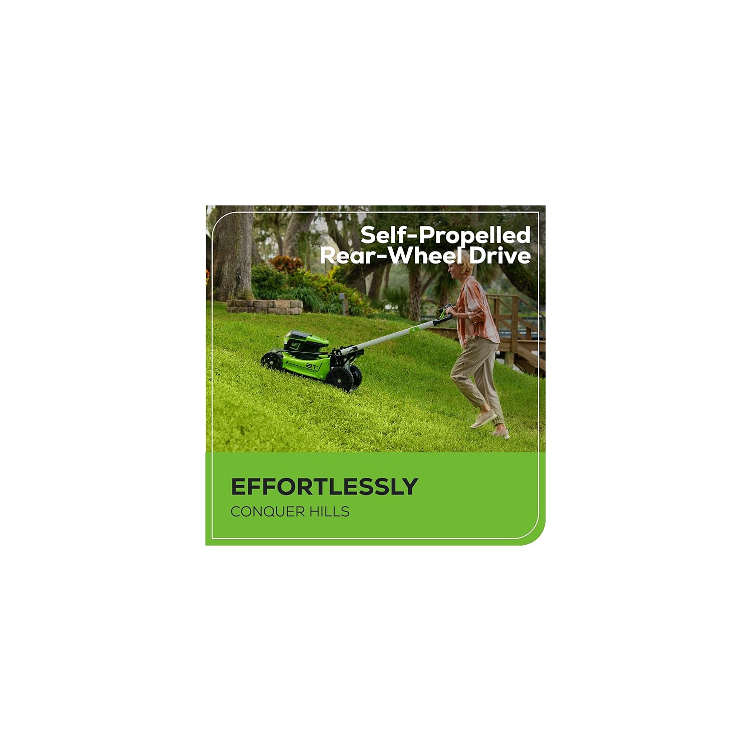 Tondeuse à gazon sans fil à propulsion automatique de 21 po 60 V de Greenworks, 2 piles 4,0 Ah et chargeur rapide à deux ports inclus