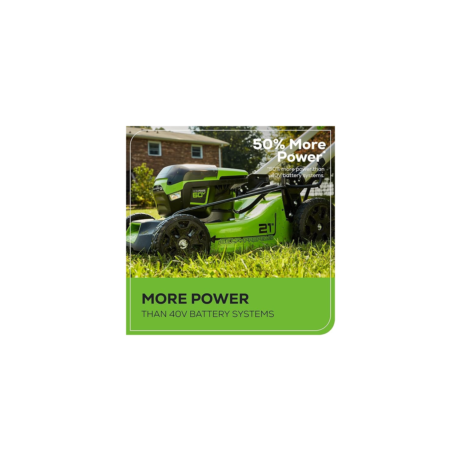 Tondeuse à gazon sans fil à propulsion automatique de 21 po 60 V de Greenworks, 2 piles 4,0 Ah et chargeur rapide à deux ports inclus