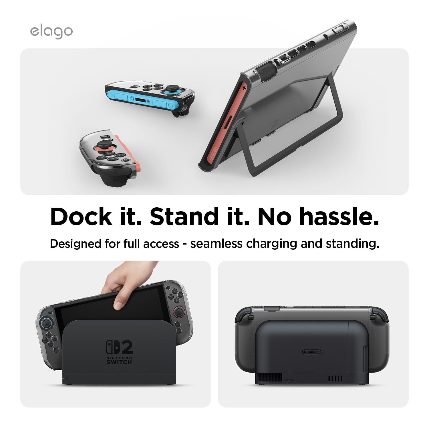 Étui pour PC transparent Elago compatible avec la Nintendo Switch 2, coque en PC rigide, résistant aux chocs, protection intégrale, prise