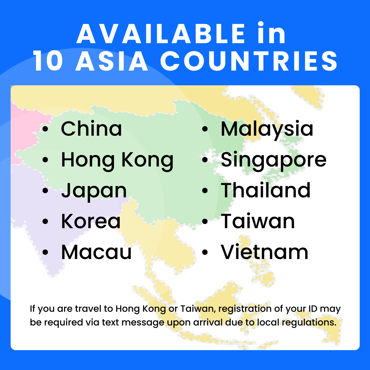 Carte SIM Asie Code QR, données haute vitesse 8 Go 5G/4G LTE (Chine, Corée du Sud, Japon, Thaïlande, Taïwan, Singapour, Vietnam et plus)