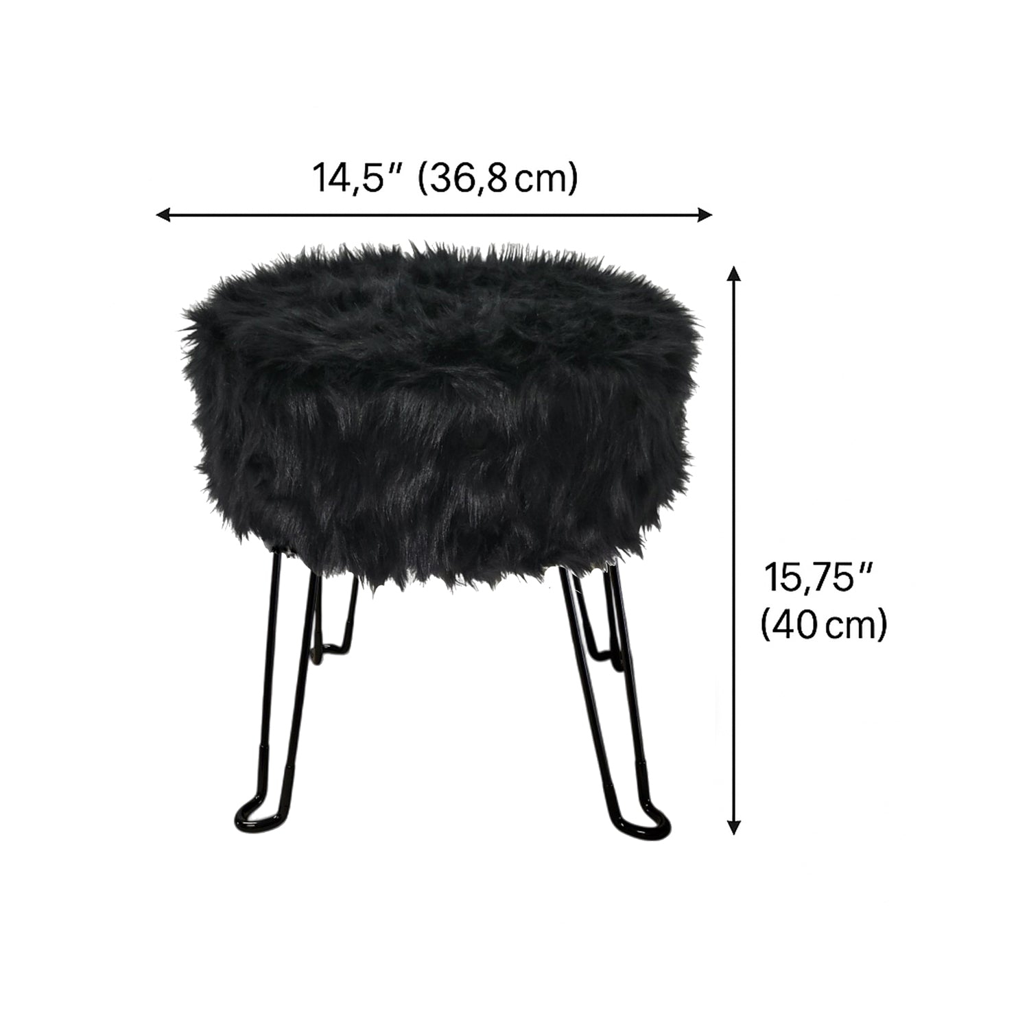 ITY International – Pouf moelleux à base en métal, 14,5 po x 15,7 po, noir