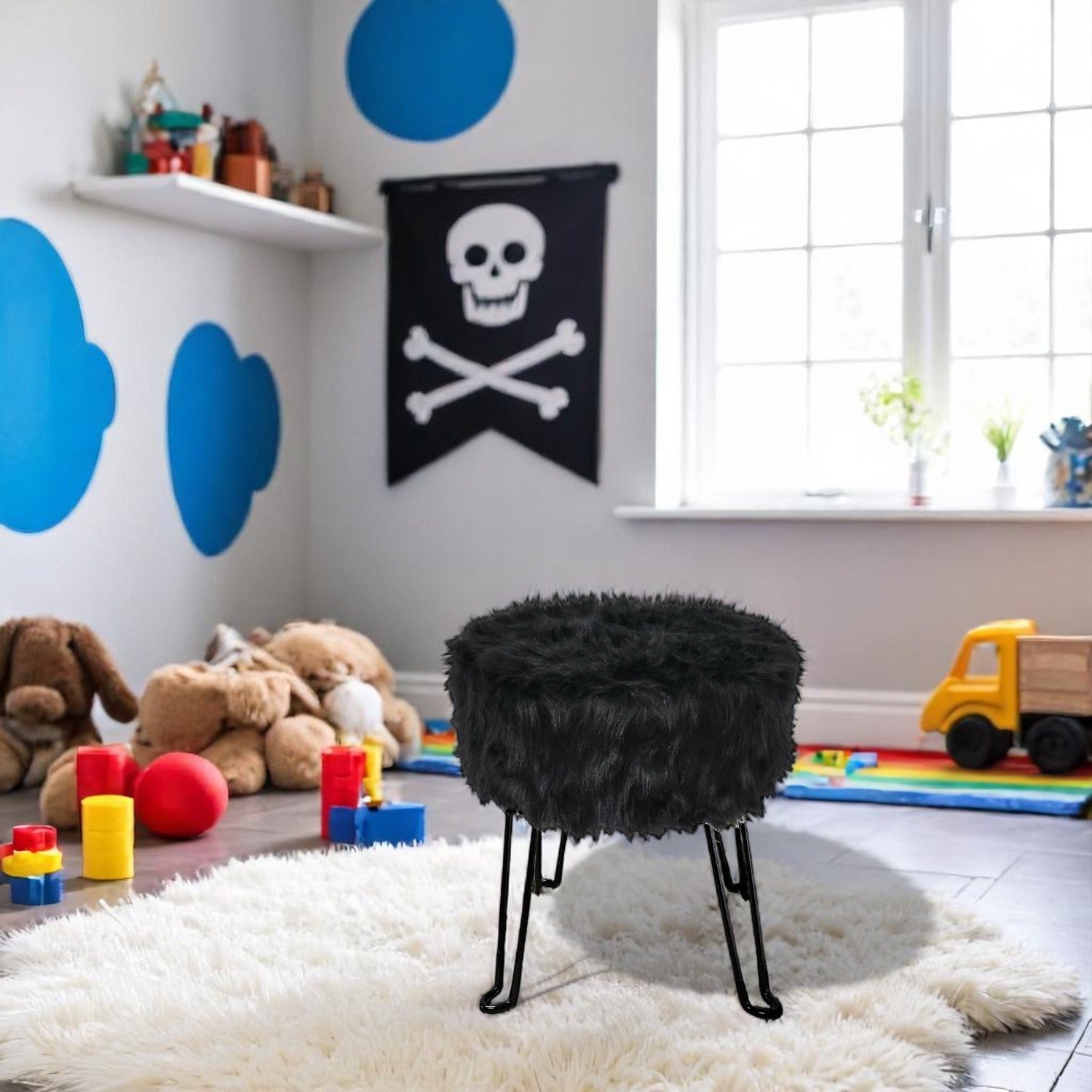 ITY International – Pouf moelleux à base en métal, 14,5 po x 15,7 po, noir