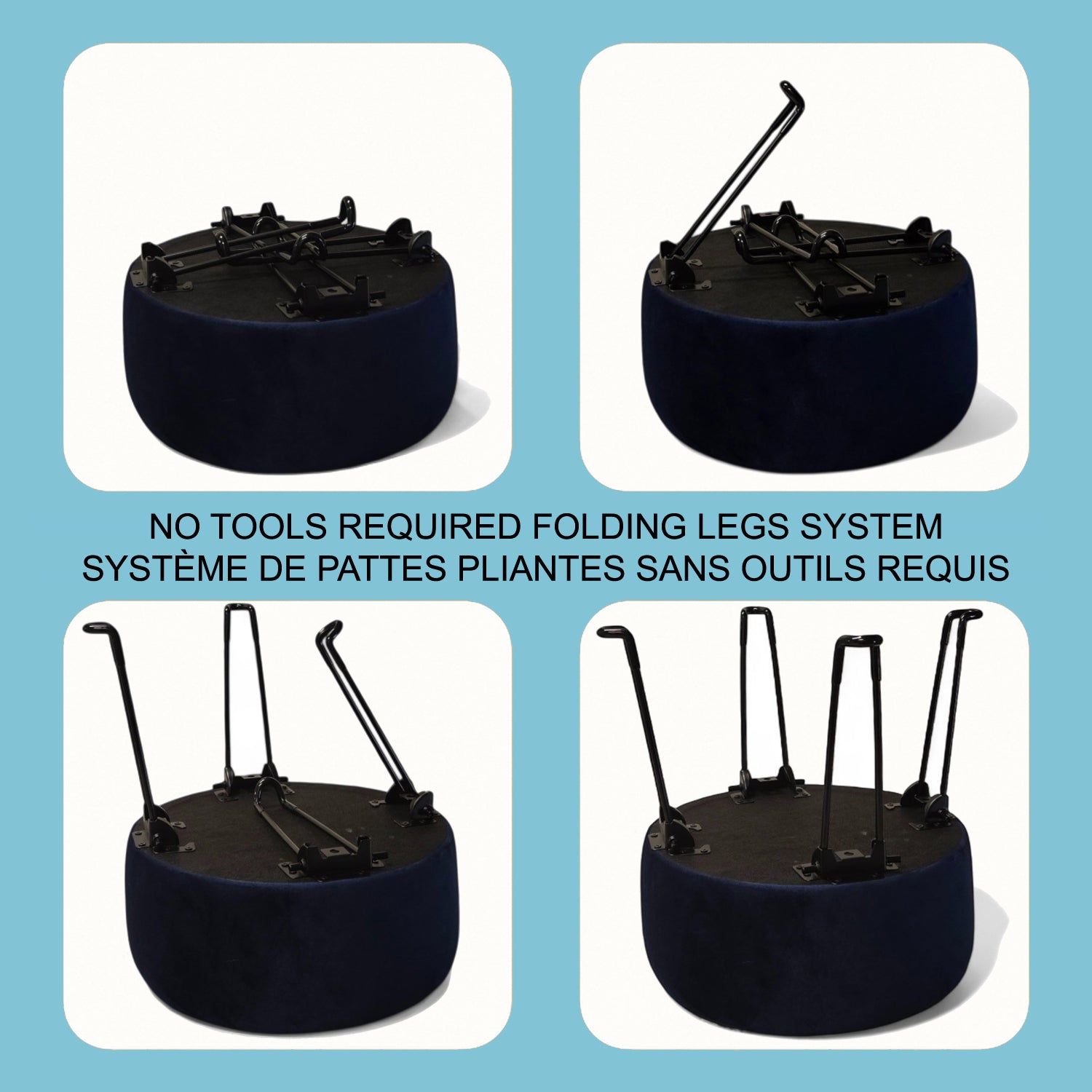 ITY International - Fluffy Ottoman with Metal Base 14.5" x 15.7" White