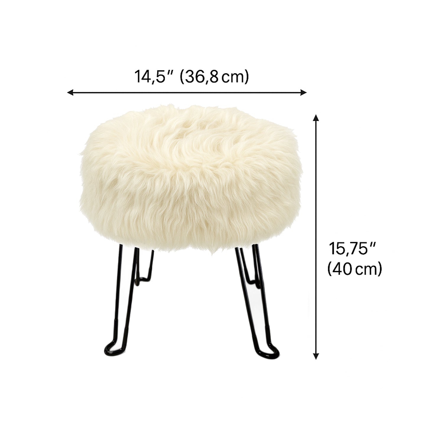 ITY International - Fluffy Ottoman with Metal Base 14.5" x 15.7" White