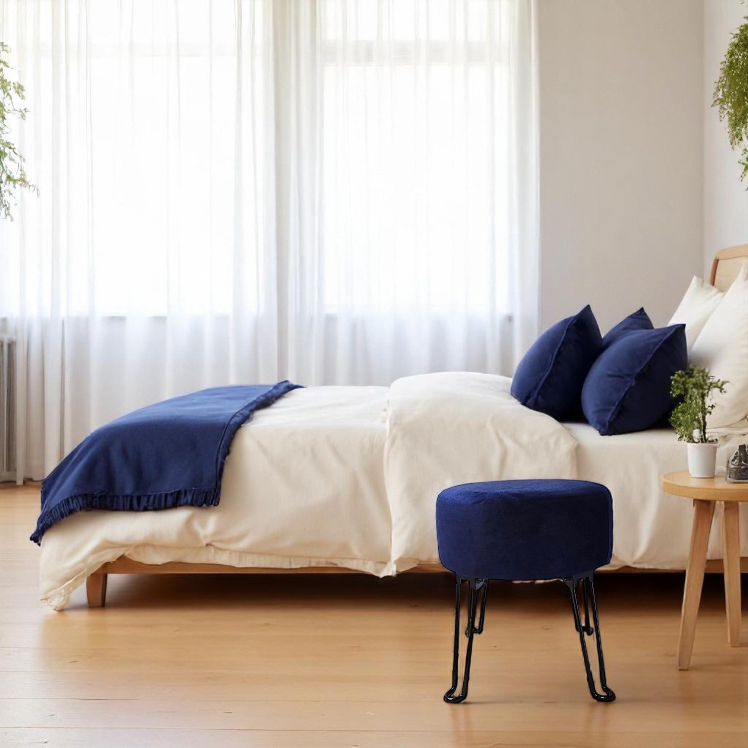 ITY International - Velvet Ottoman with Metal Base 14.5" x 15.7" Blue