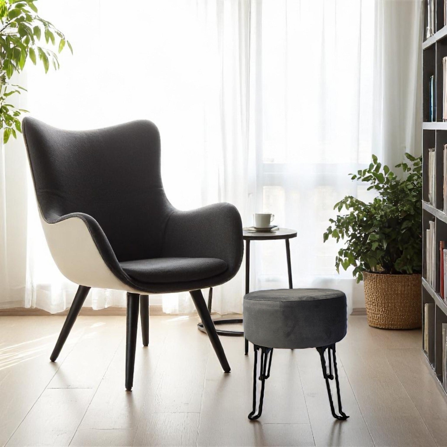 ITY International – Pouf en velours avec base en métal 14,5 po x 15,7 po gris anthracite