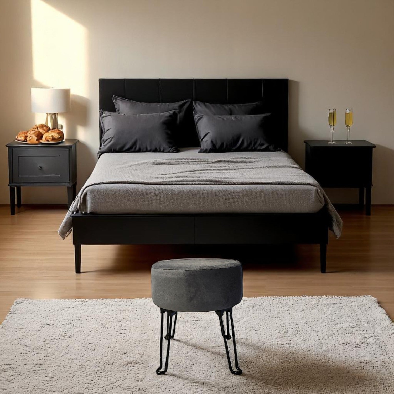 ITY International – Pouf en velours avec base en métal 14,5 po x 15,7 po gris anthracite