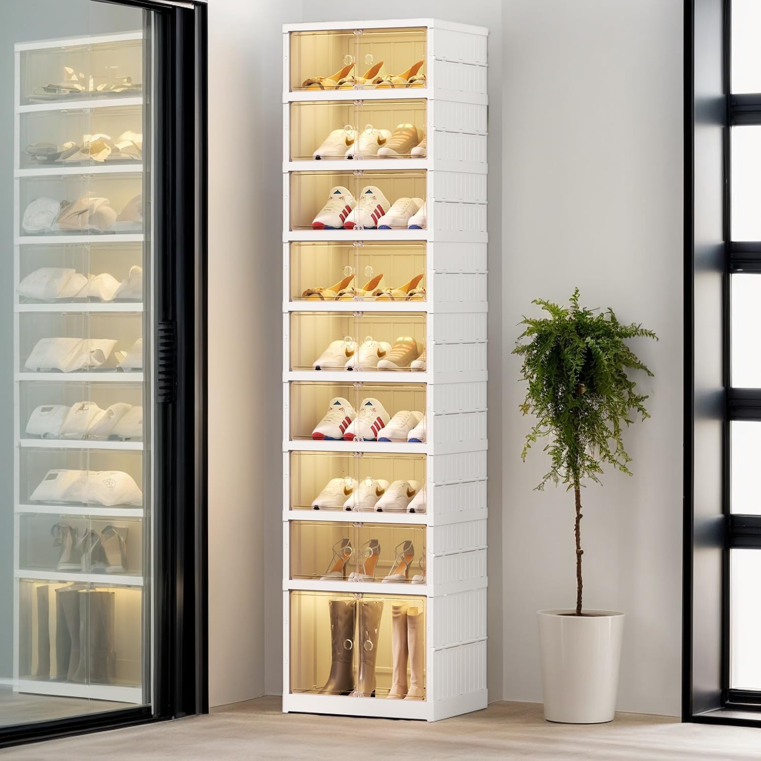 Yivke 9 Layers Foldable Shoe Rack Space-Saving Shoe Cabinet Organizer Shoe Storage Organizer Capacity Shoe Rack No Assembly Foldable Design