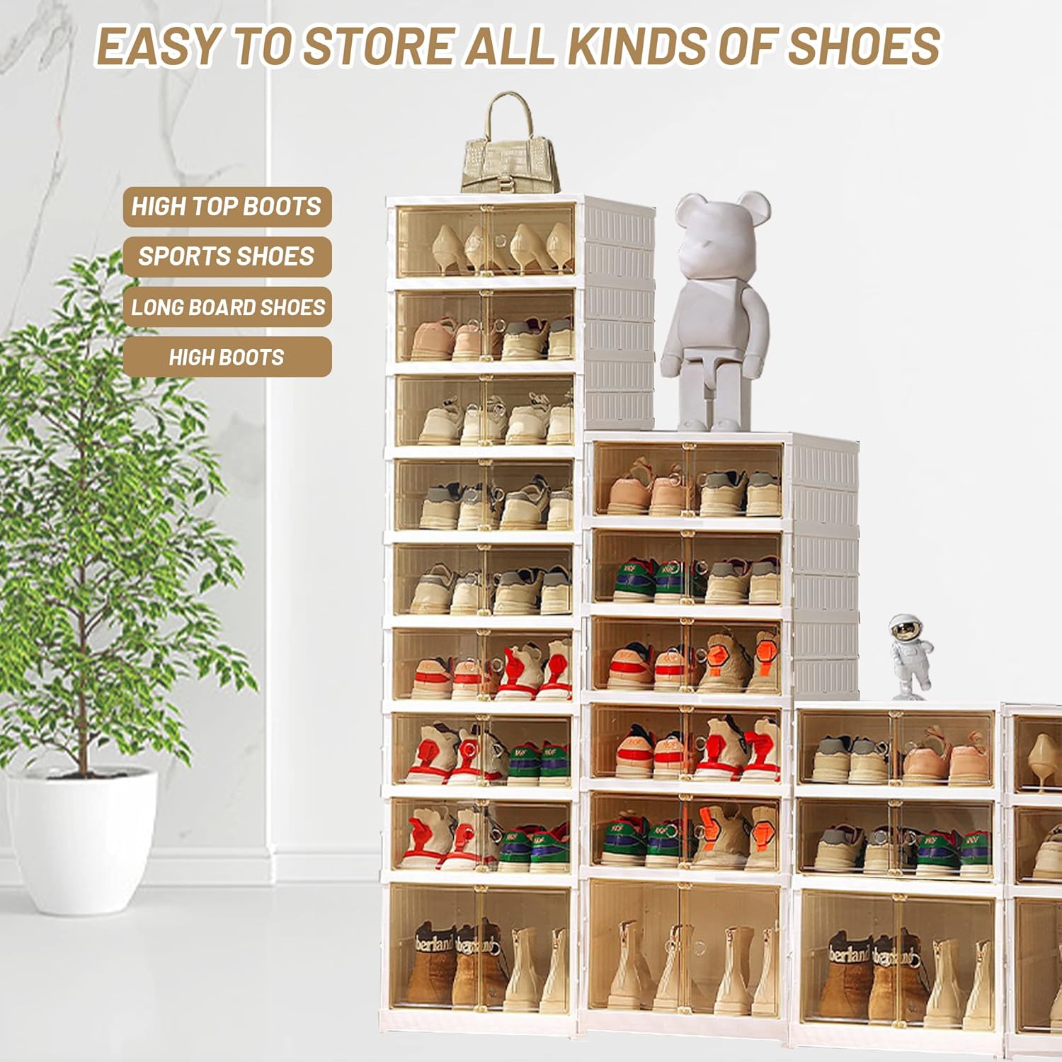 Yivke 9 Layers Foldable Shoe Rack Space-Saving Shoe Cabinet Organizer Shoe Storage Organizer Capacity Shoe Rack No Assembly Foldable Design