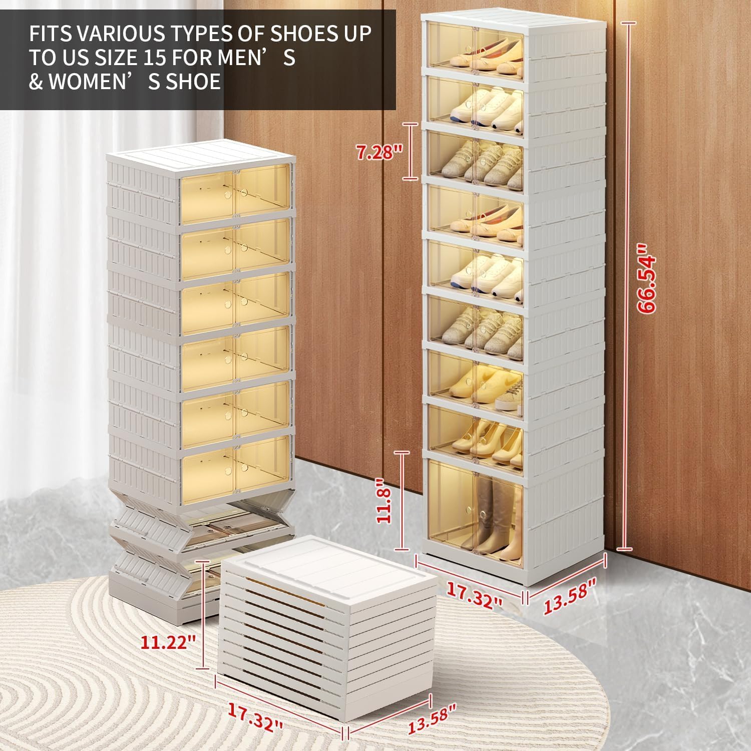 Yivke 9 Layers Foldable Shoe Rack Space-Saving Shoe Cabinet Organizer Shoe Storage Organizer Capacity Shoe Rack No Assembly Foldable Design
