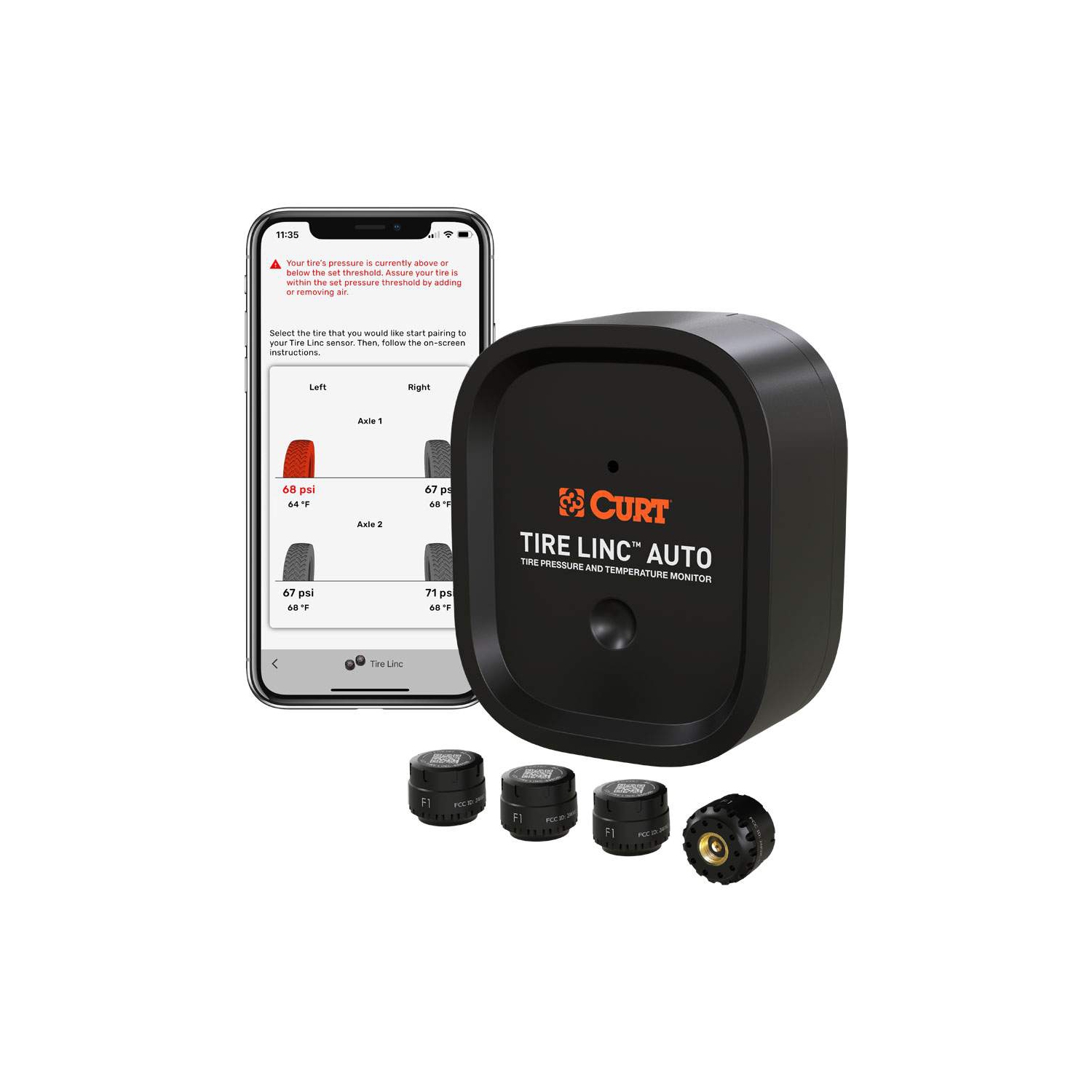 Système de surveillance automatique de la pression et de la température des pneus Curt 57009 Tire Linc