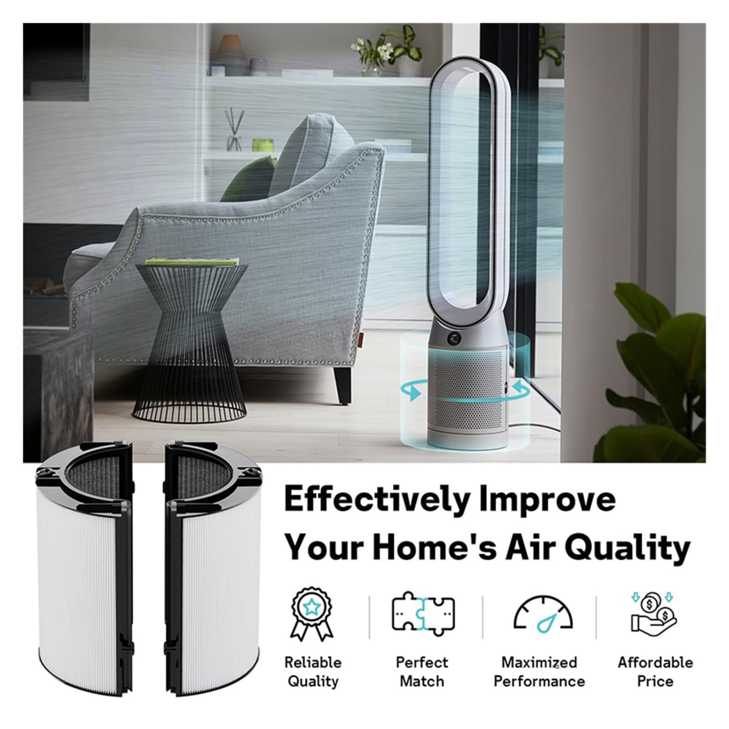 Filtre de rechange avec filtre de rechange TP06/HP06/PH02/PH04/TP09/HP09 de Dyson, filtre de rechange HEPA H13, filtre HEPA + charbon