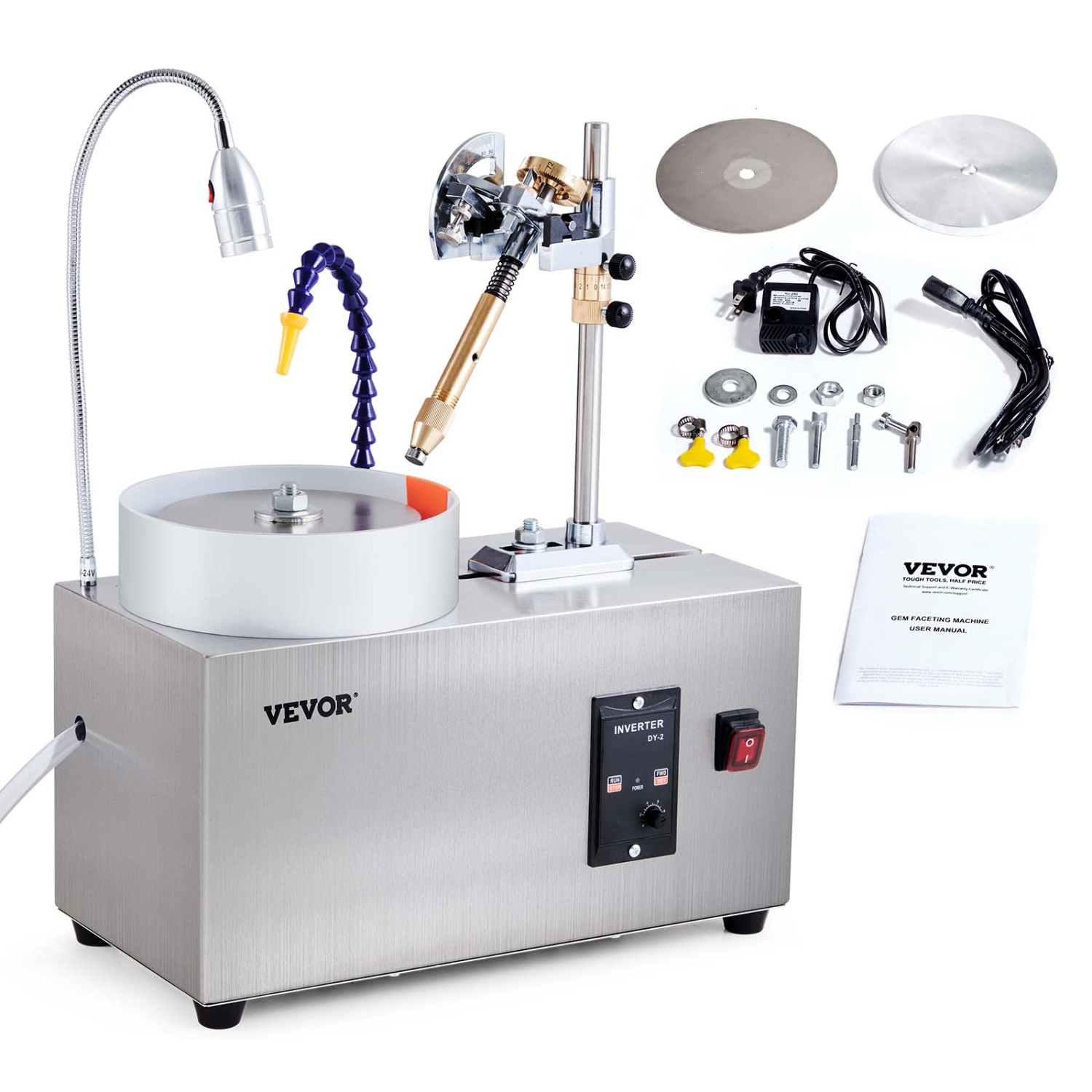 VEVOR 180W Gem Faceting Machine, Jade Grinding Polishing Machine 0-2980RPM Rotating Speed, Rock Jewel Angle Polisher with Precise Manipulator & Scale