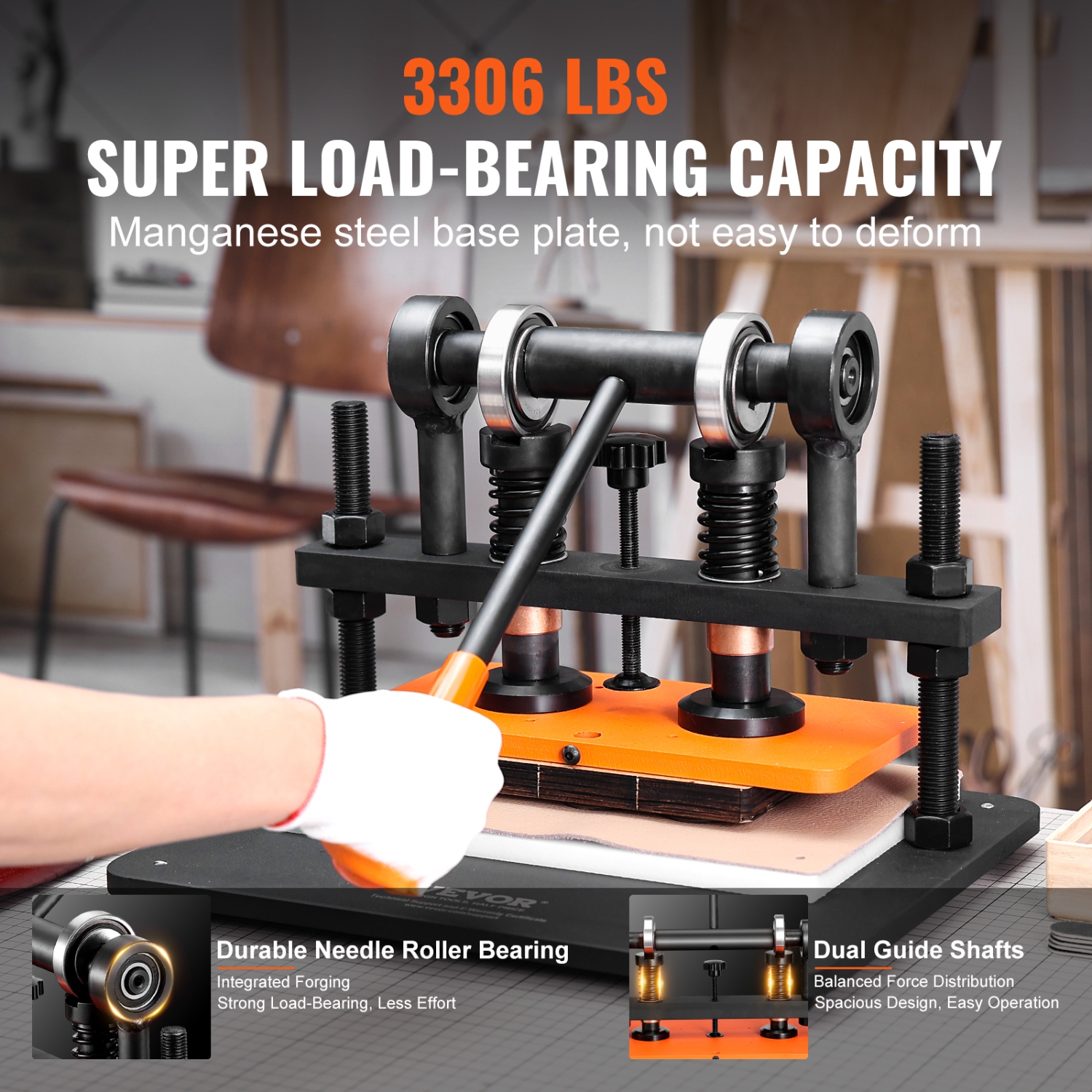 VEVOR 11 x 5.5 in Embossing Plate Manual Die Cutter, Leather Cutting Machine, 0.47 in Pressure Stroke Dual Guide Shafts Die Cut Machine, Embossing