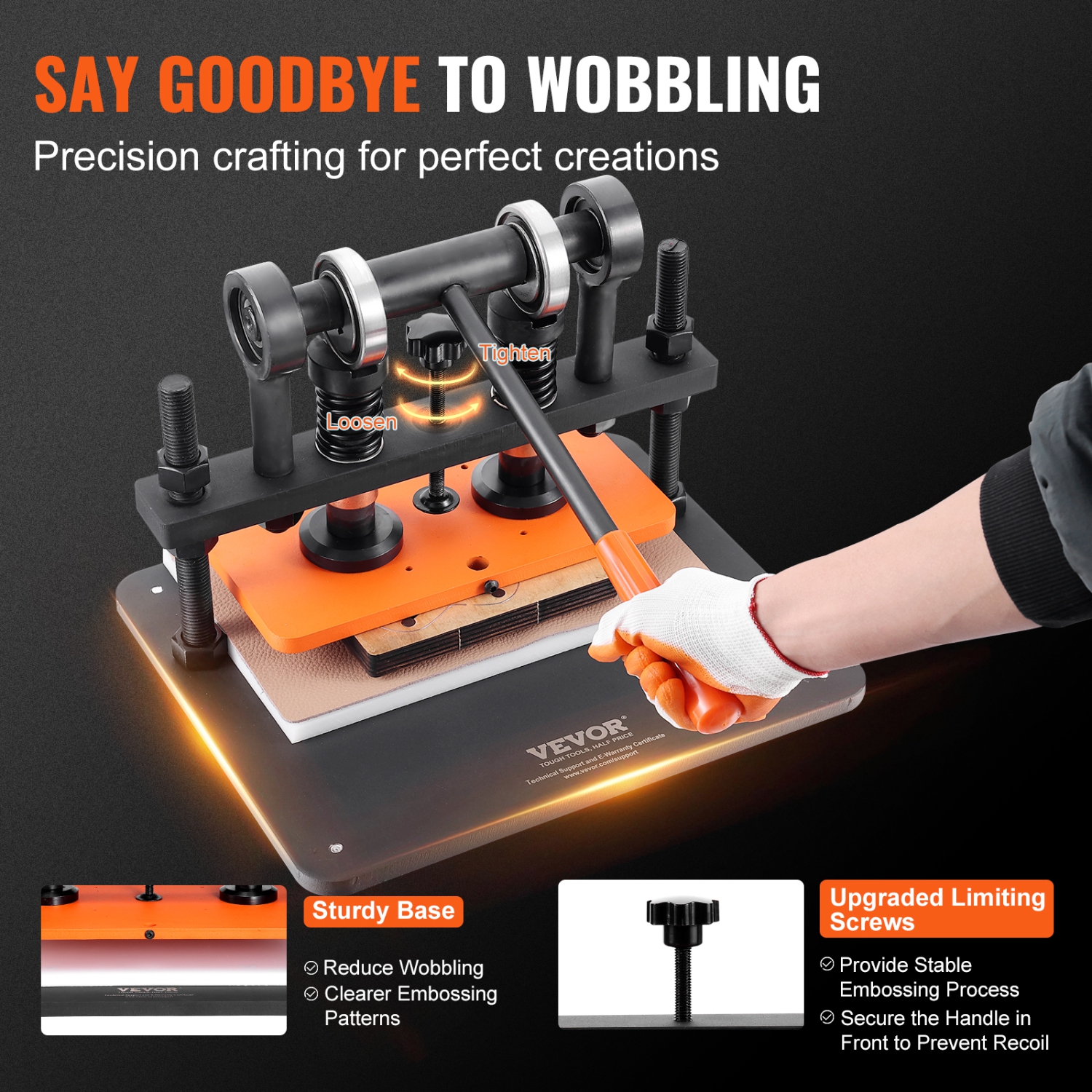 VEVOR 11 x 5.5 in Embossing Plate Manual Die Cutter, Leather Cutting Machine, 0.47 in Pressure Stroke Dual Guide Shafts Die Cut Machine, Embossing