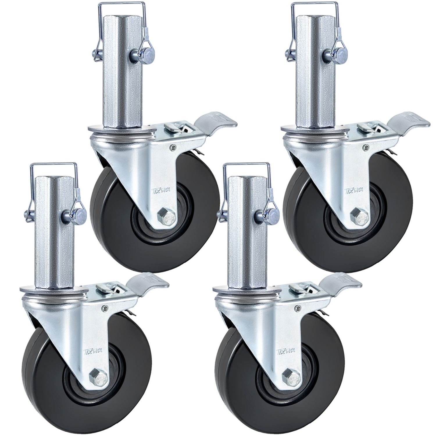 VEVOR 4 Pack 5Inch Scaffolding Rubber Swivel Caster Wheels with Dual Locking Heavy Duty Casters 1.26 Inch Square Stem 440LBS Capacity per Wheel