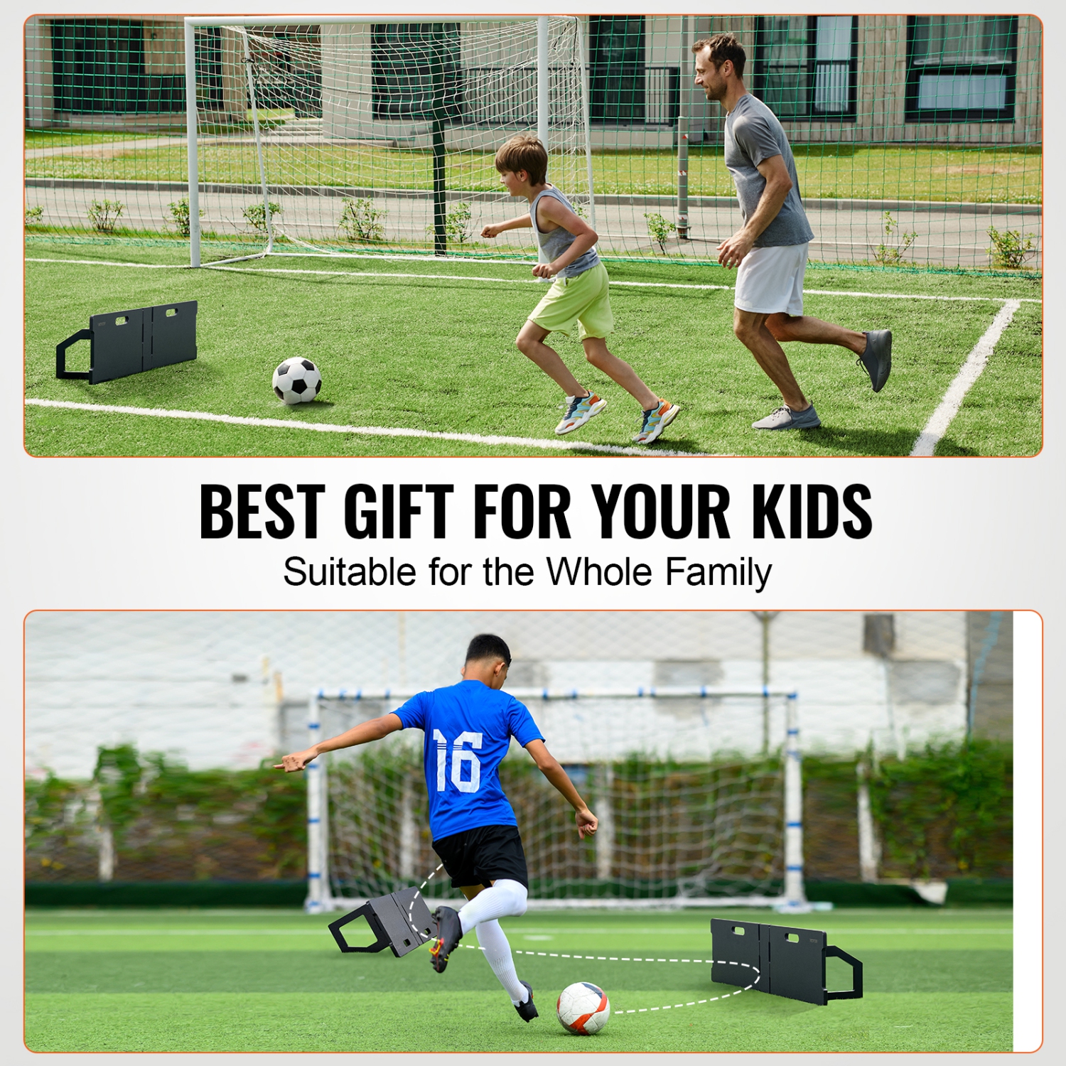 VEVOR 45"X13" Soccer Rebounder Board, Soccer Wall with 2 Angles Rebound, HDPE Kickback Rebound Board, Soccer Training Equipment for Kids and Adults,