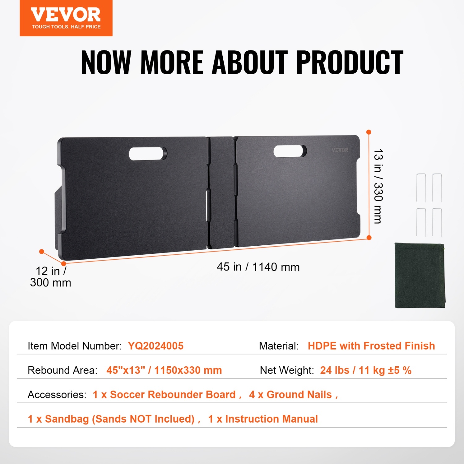 VEVOR 45"X13" Soccer Rebounder Board, Soccer Wall with 2 Angles Rebound, HDPE Kickback Rebound Board, Soccer Training Equipment for Kids and Adults,