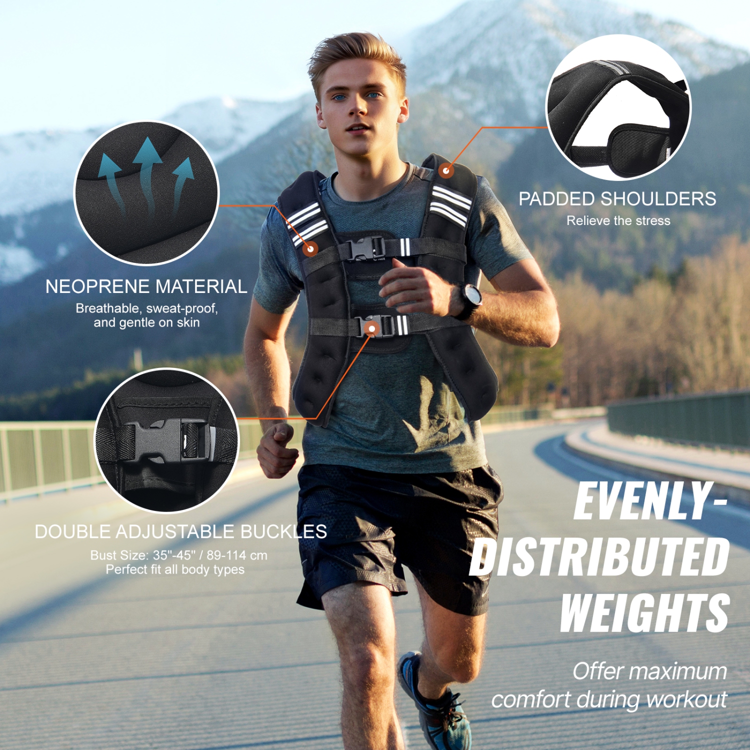 VEVOR 12 lbs Weighted Vest with Reflective Stripe, Adjustable Buckle Body Weight Vest for Men Women, Workout Equipment for Strength Training,