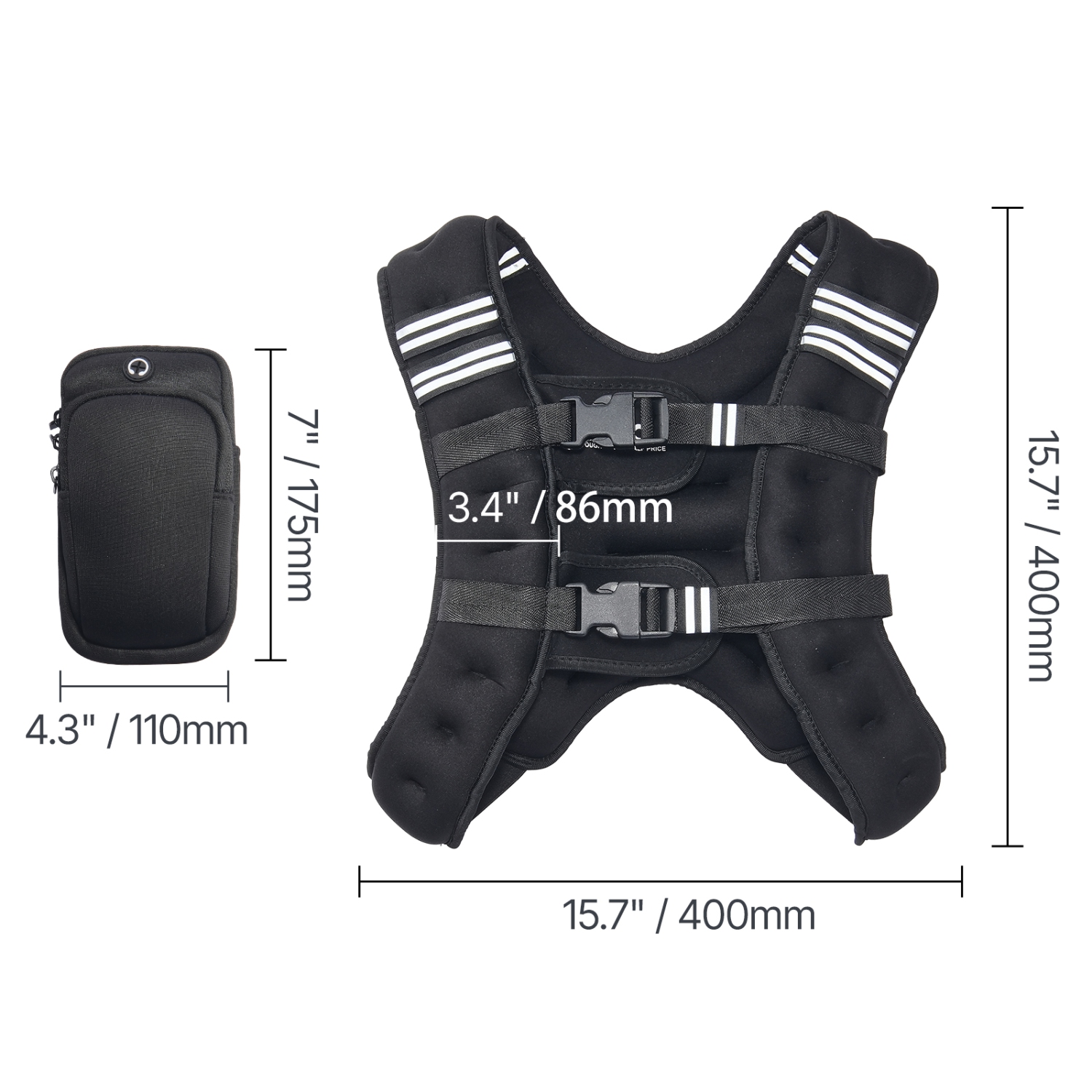 VEVOR 12 lbs Weighted Vest with Reflective Stripe, Adjustable Buckle Body Weight Vest for Men Women, Workout Equipment for Strength Training,