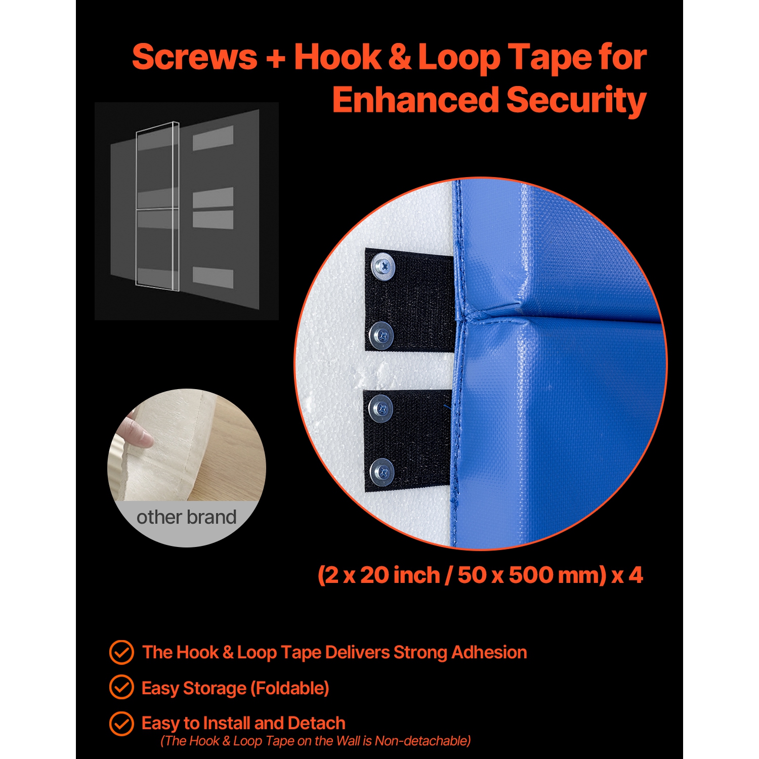 VEVOR 71 x 24 x 2 inch Tear-Resistant Wall Mat,Removable 2" Thick Foam High Density Basketball Court Wall-Mounted Padding,Durable Waterproof