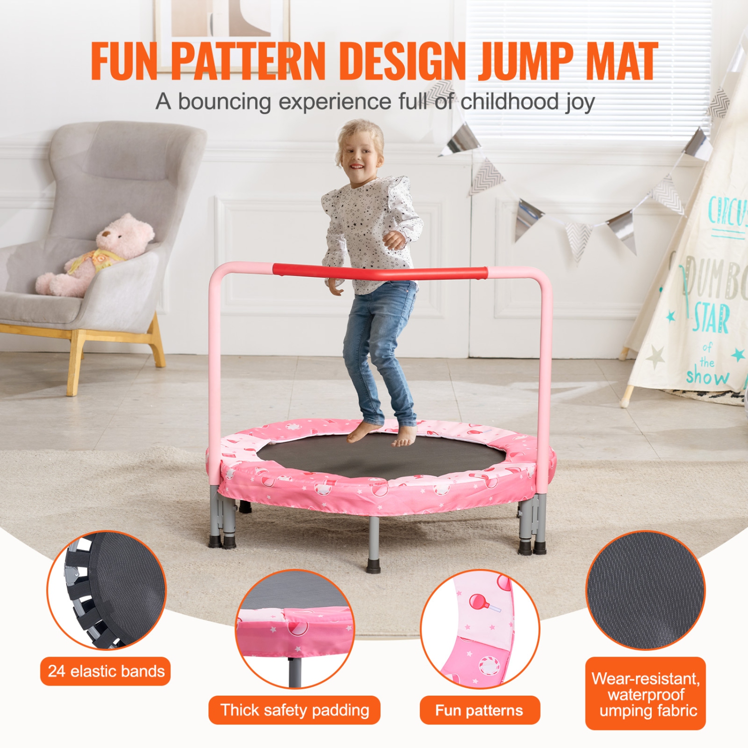 VEVOR 36" Kids Trampoline,3FT Indoor Outdoor Trampoline,Mini Trampoline with Handle,Rebounder Trampoline for Toddlers, Birthday Gift for 3+ Years