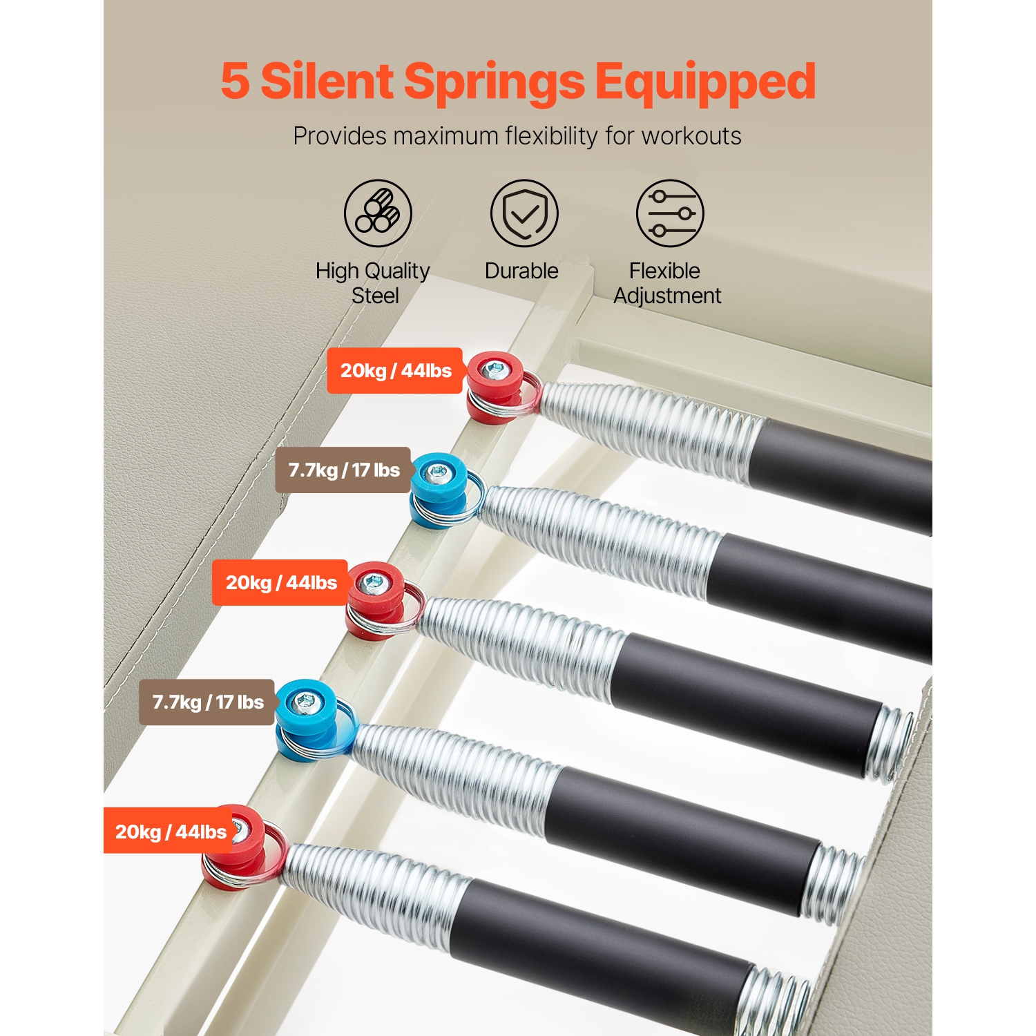 VEVOR 400 LBS Foldable Pilates Reformer, Pilates Workout Machine for Gym Studio Use, Pilates Bed with Dual Resistance- Spring & Cord, Reformer Set