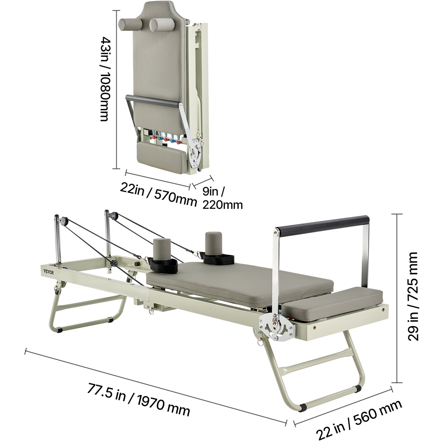 VEVOR 400 LBS Foldable Pilates Reformer, Pilates Workout Machine for Gym Studio Use, Pilates Bed with Dual Resistance- Spring & Cord, Reformer Set