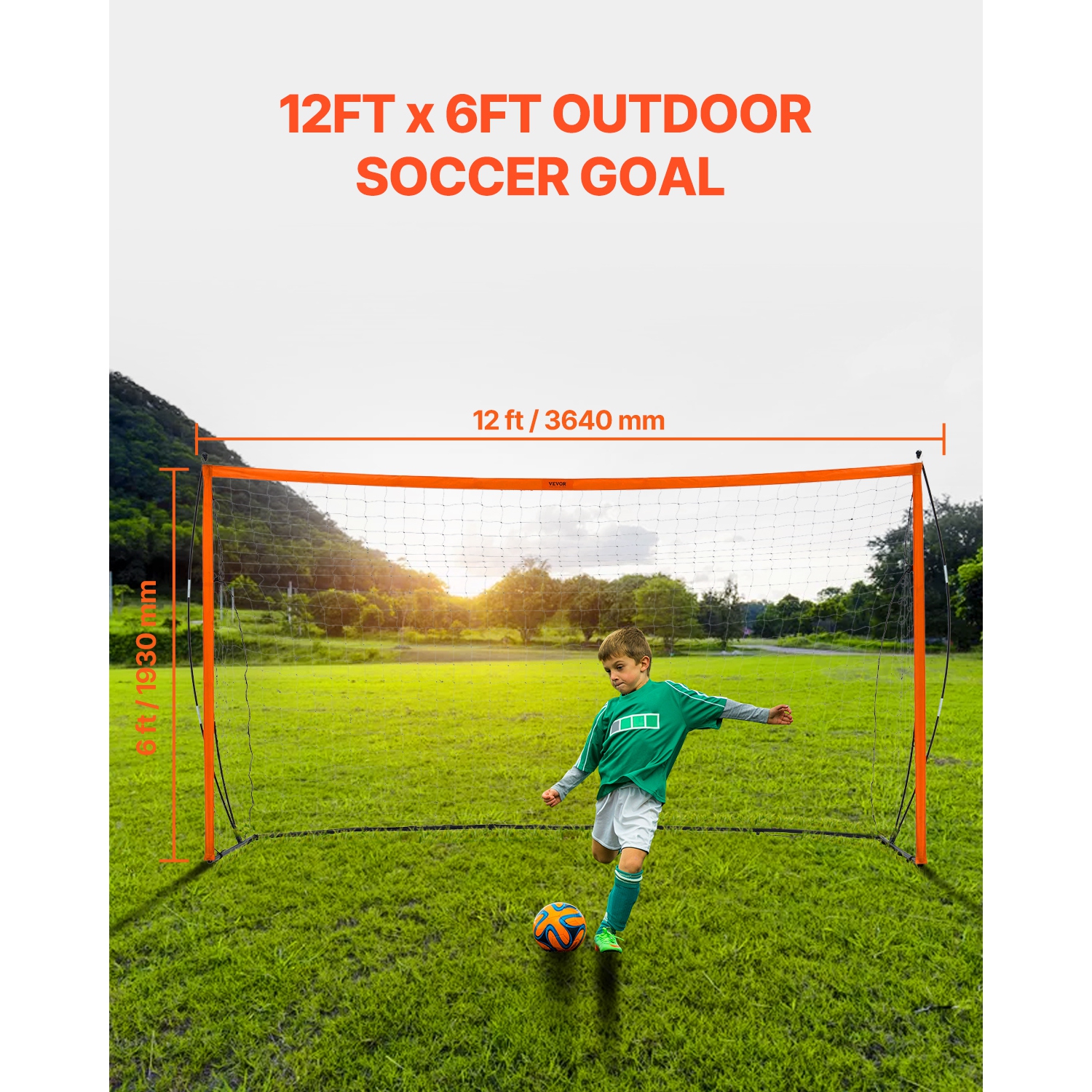 VEVOR 12x6 ft Portable Adults Kids Backyard Soccer Net, Large Soccer Net, Steel Fiberglass Structure Training Goal Set, All-Weather Outdoor Soccer