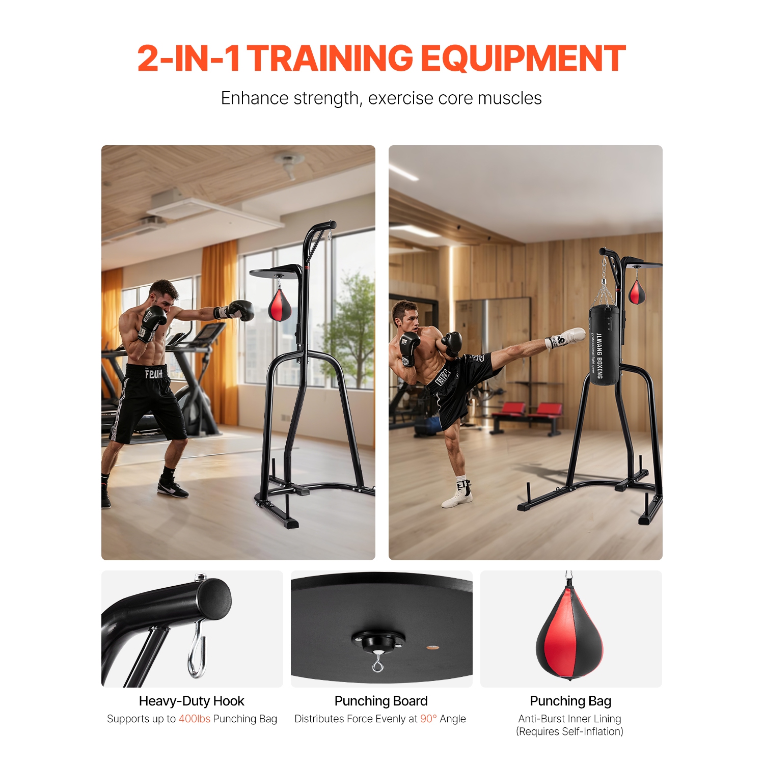 VEVOR 2 in 1 Punching Bag Stand,Steel Workout Equipment, Adjustable Height Boxing Punching Bag and Speed Bag Stand, Freestanding Sandbag Rack, Holds