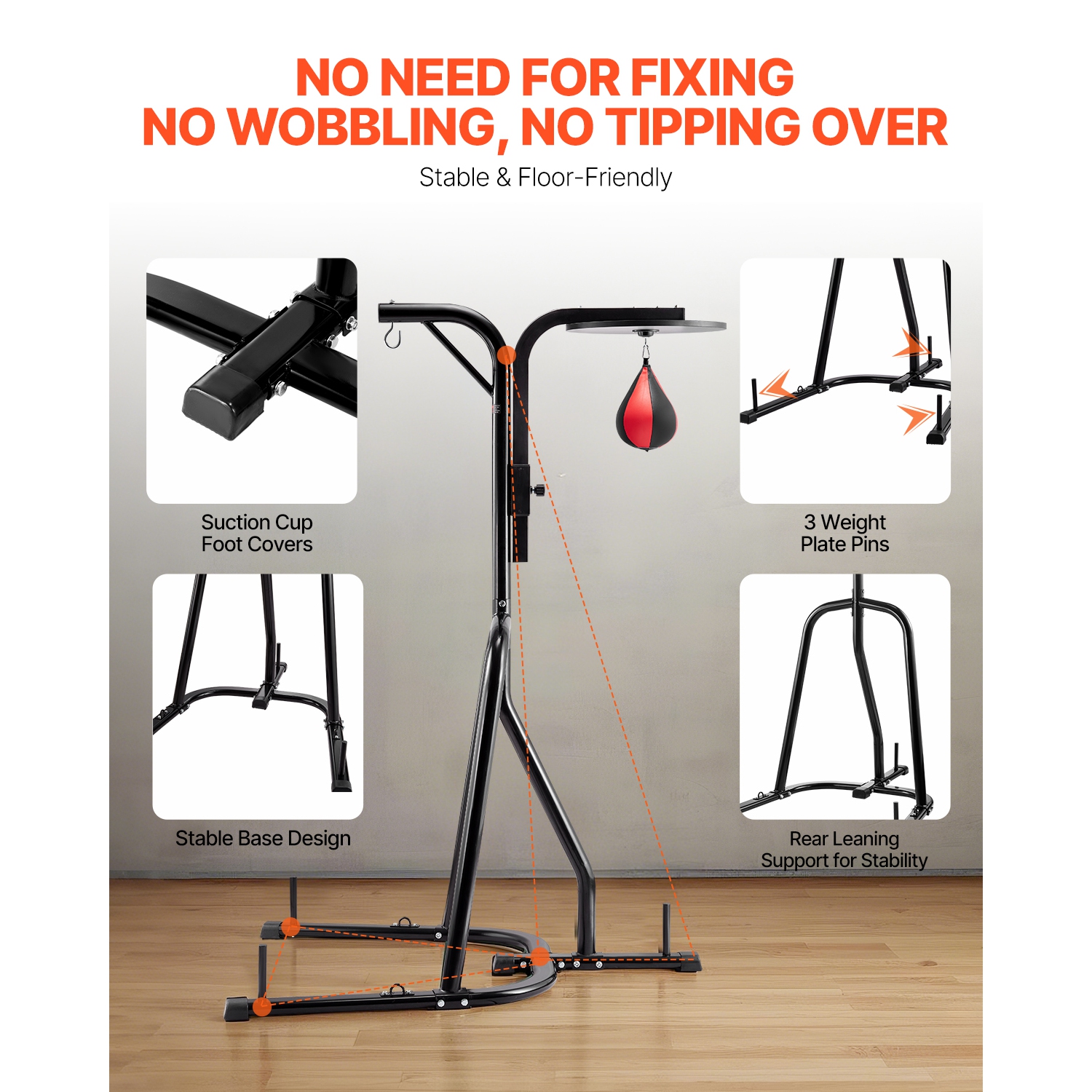 VEVOR 2 in 1 Punching Bag Stand,Steel Workout Equipment, Adjustable Height Boxing Punching Bag and Speed Bag Stand, Freestanding Sandbag Rack, Holds