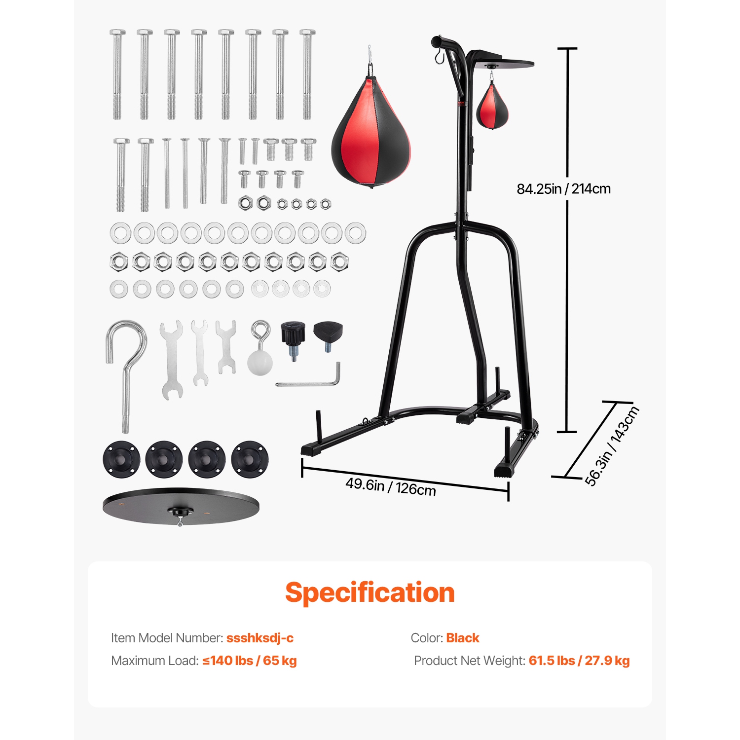 VEVOR 2 in 1 Punching Bag Stand,Steel Workout Equipment, Adjustable Height Boxing Punching Bag and Speed Bag Stand, Freestanding Sandbag Rack, Holds