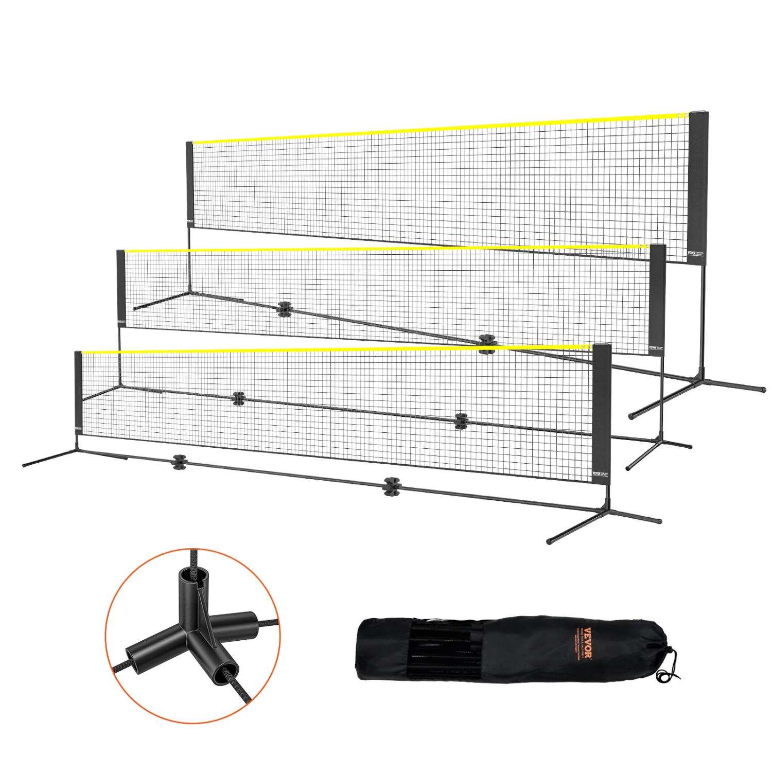 VEVOR 17ft Wide Foldable Pickleball Net,Badminton Net, Height Adjustable Volleyball Net, Portable Easy Setup Tennis Net Set with Poles, Stand and