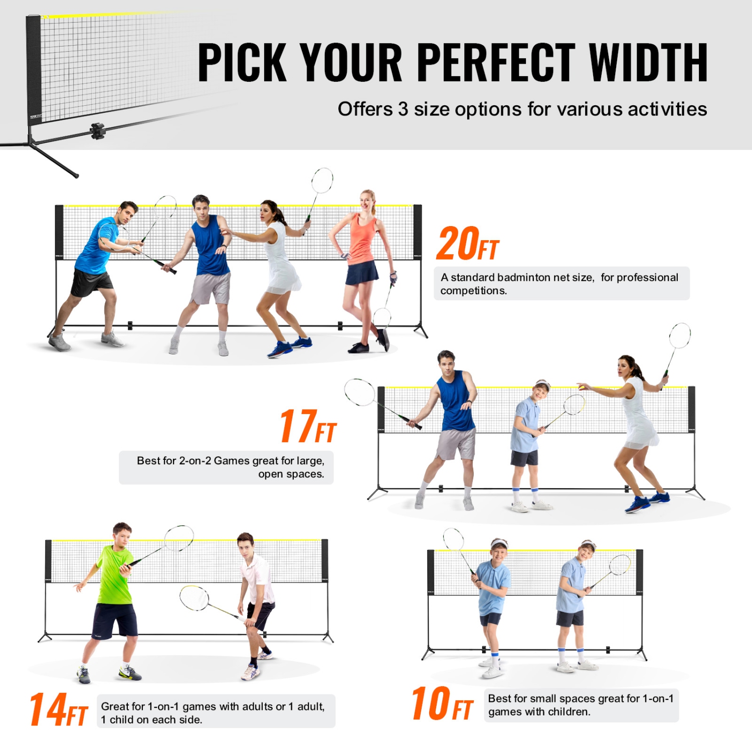 VEVOR 17ft Wide Foldable Pickleball Net,Badminton Net, Height Adjustable Volleyball Net, Portable Easy Setup Tennis Net Set with Poles, Stand and