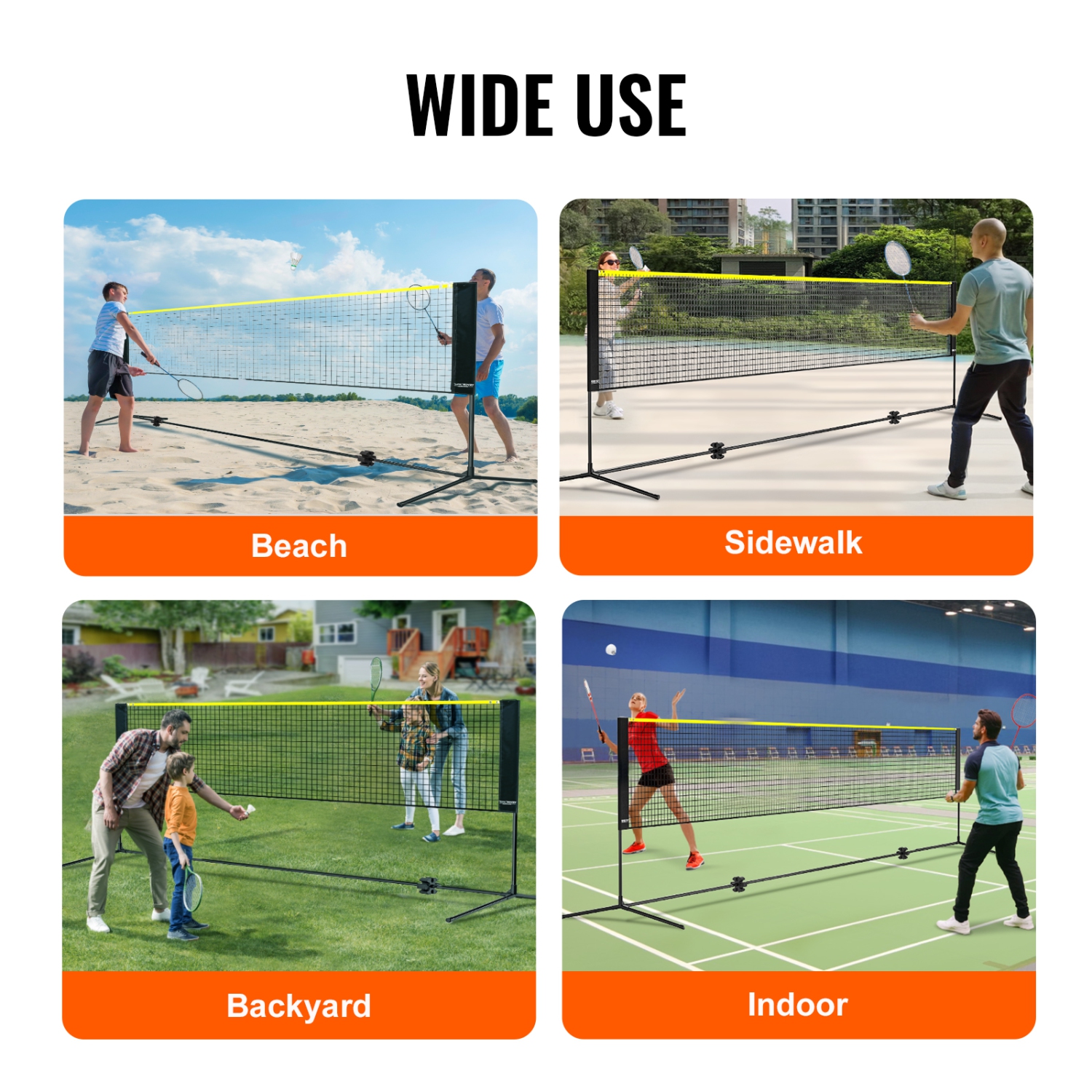 VEVOR 17ft Wide Foldable Pickleball Net,Badminton Net, Height Adjustable Volleyball Net, Portable Easy Setup Tennis Net Set with Poles, Stand and