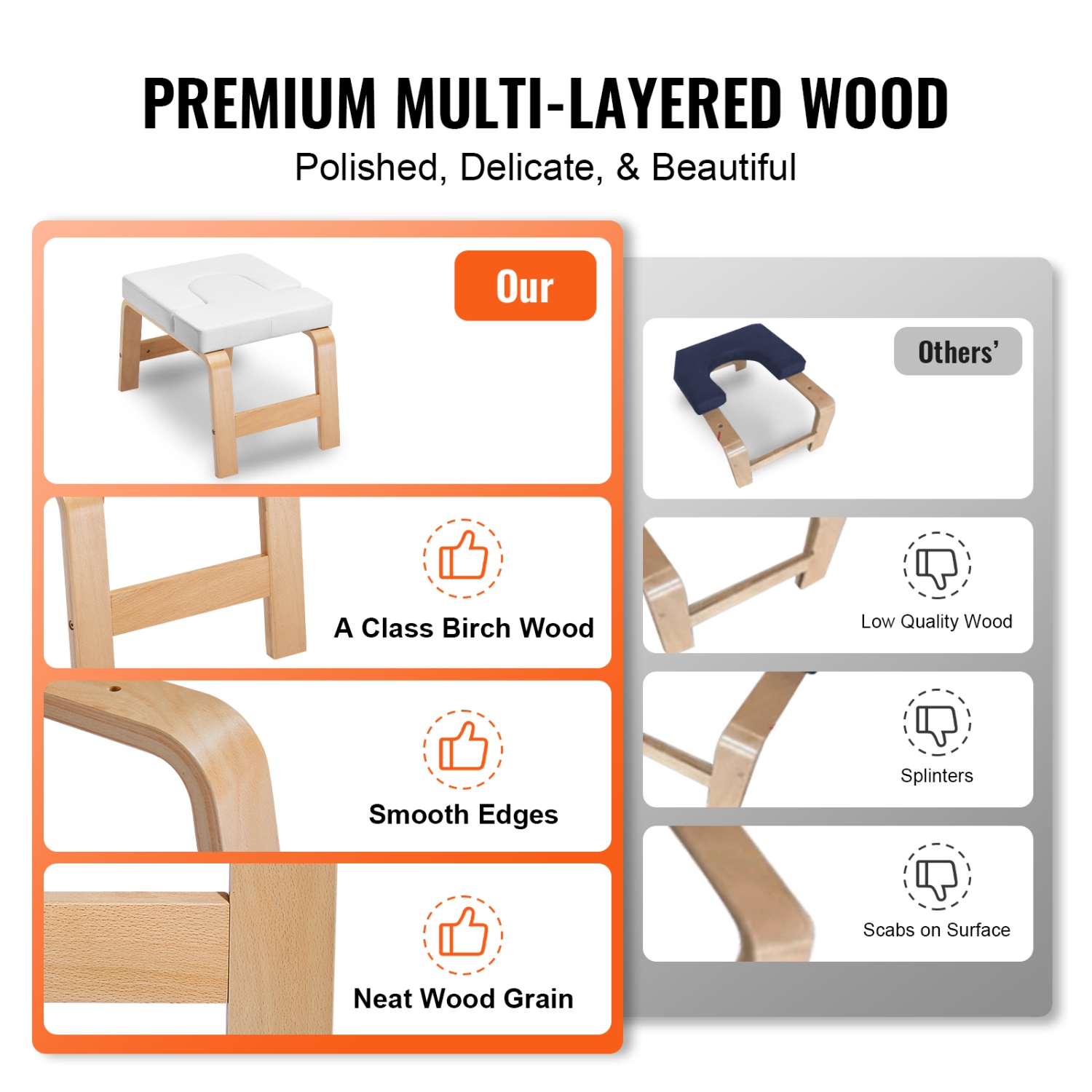 VEVOR 300 lbs Capacity Yoga Inversion Chair for Family Gym, Headstand Trainer with Wood Frame & PU Pad, Stand Yoga Stool for Strength Balance