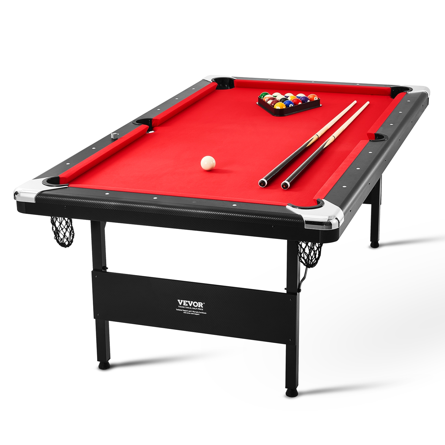 VEVOR 7 ft Pool Table,Portable Foldable Space-Saving Table,Billiard Table Set Includes Balls,Cues, Chalks and Brush, Black with Red Cloth, Perfect