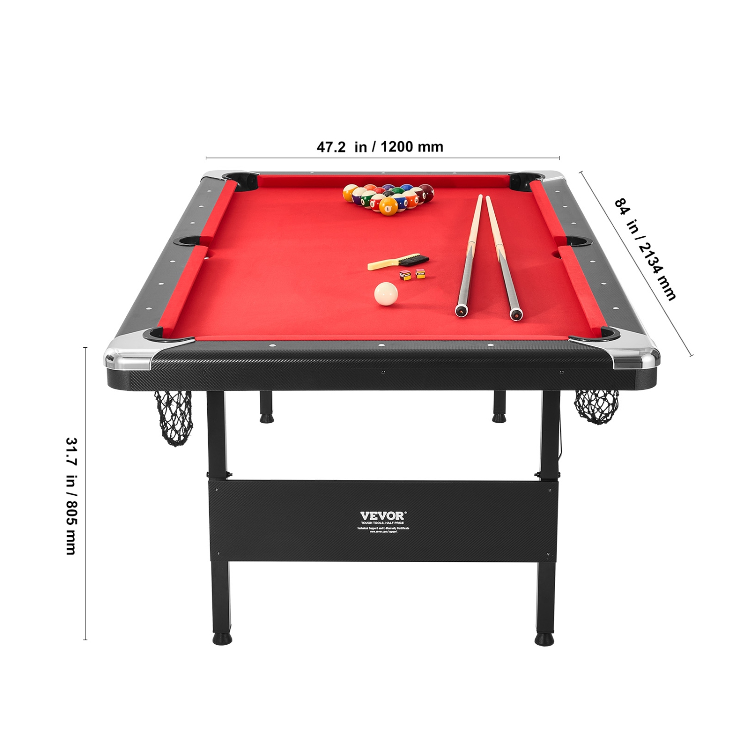 VEVOR 7 ft Pool Table,Portable Foldable Space-Saving Table,Billiard Table Set Includes Balls,Cues, Chalks and Brush, Black with Red Cloth, Perfect