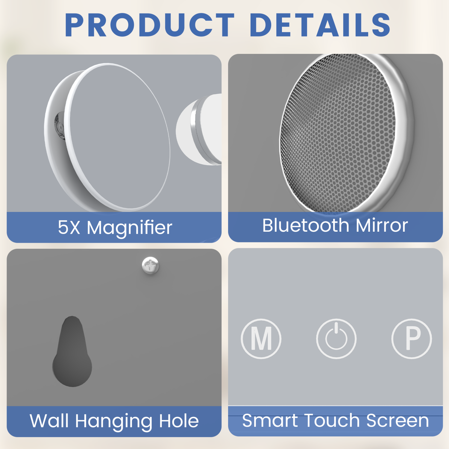 U-HOMY 8/31 – Miroir de salle de bain LED de 22&nbsp;po avec Bluetooth – Miroir de maquillage Hollywood avec lumières, 15 ampoules à intensité