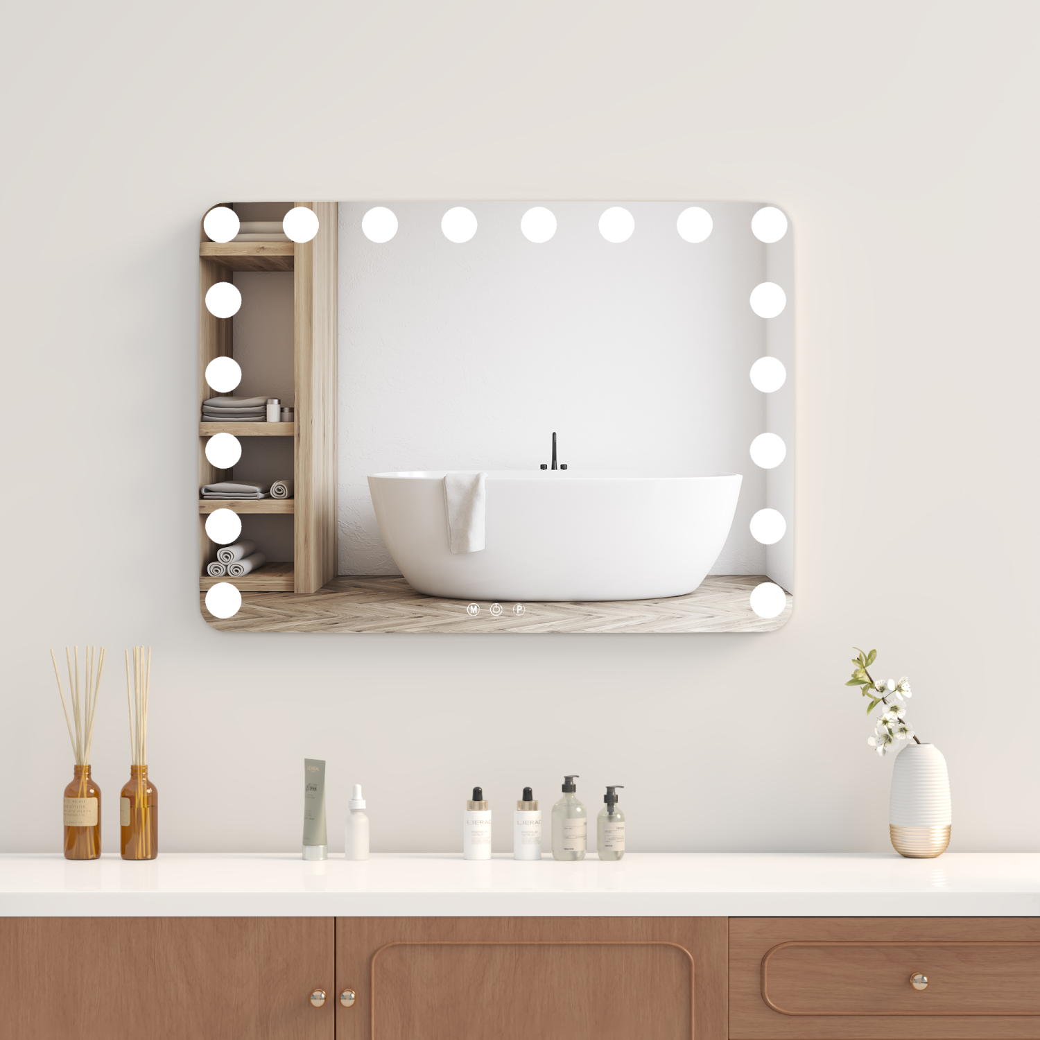 U-HOMY 8/31 – Miroir de salle de bain LED de 22&nbsp;po avec Bluetooth – Miroir de maquillage Hollywood avec lumières, 15 ampoules à intensité