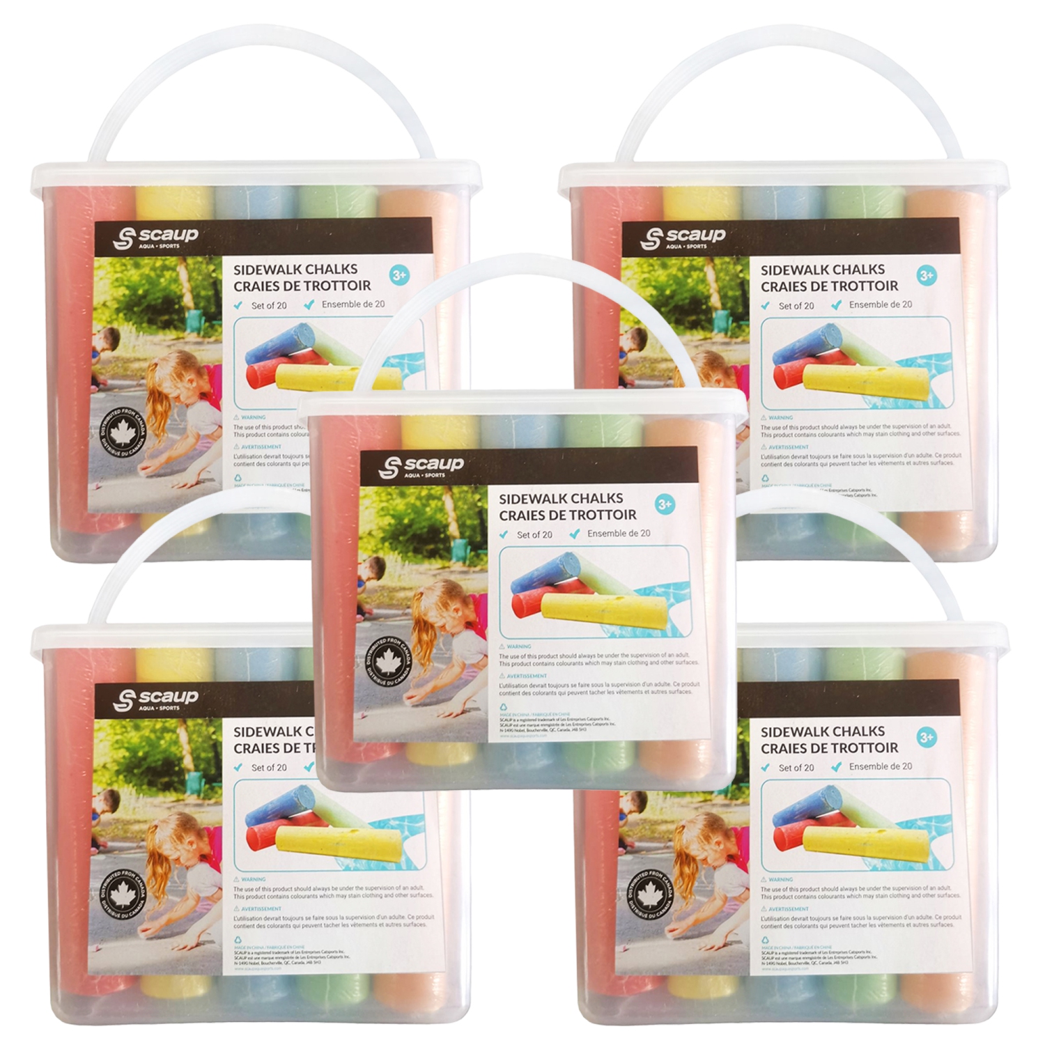 Scaup 5-Color Sidewalk Chalk Set - 100-Piece Multi-Colored Jumbo Chalk Sticks for Outdoor Use on Asphalt, Concrete, Pavement and Driveways